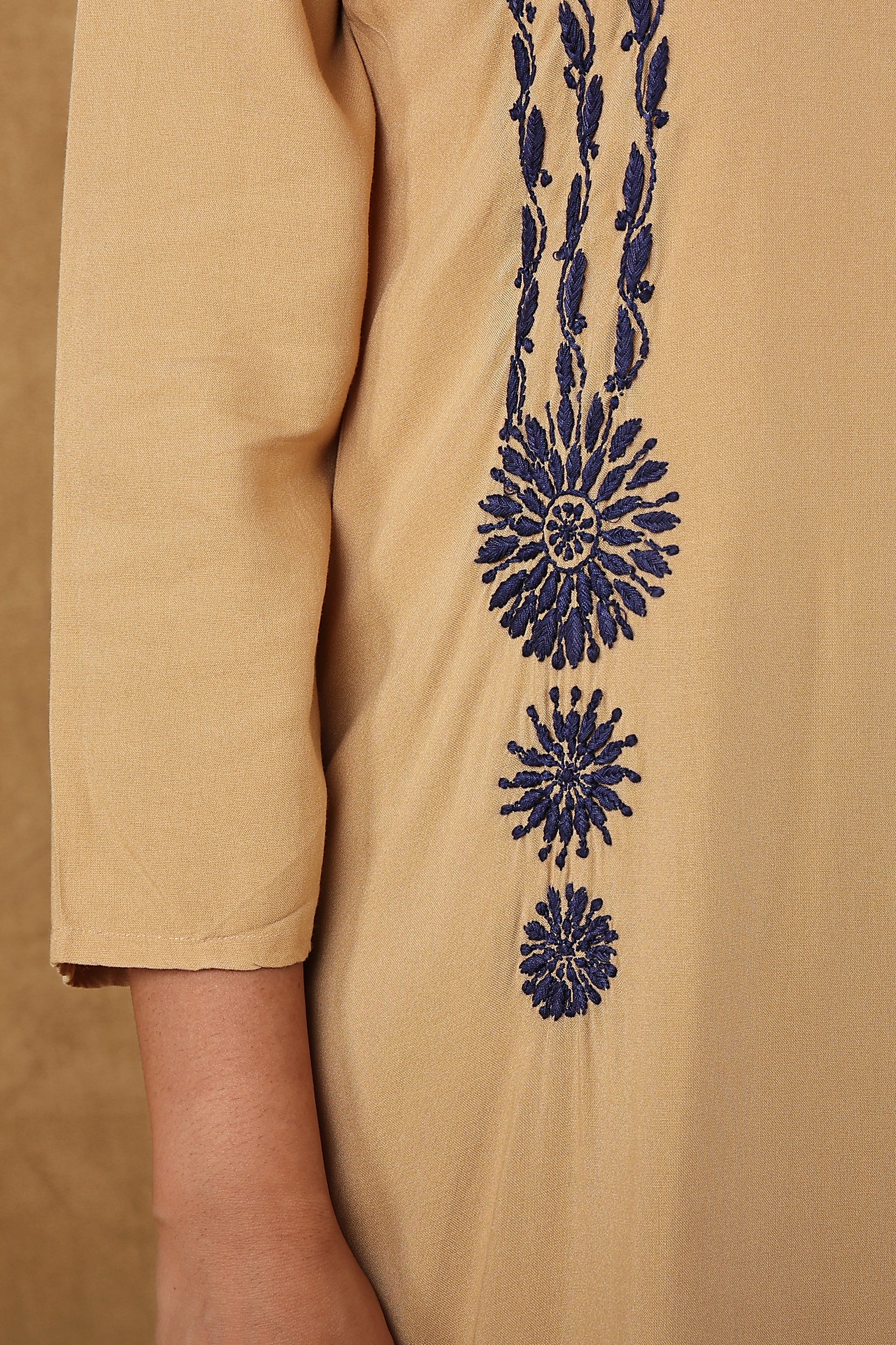 Rayon Beige & Blue Kurta