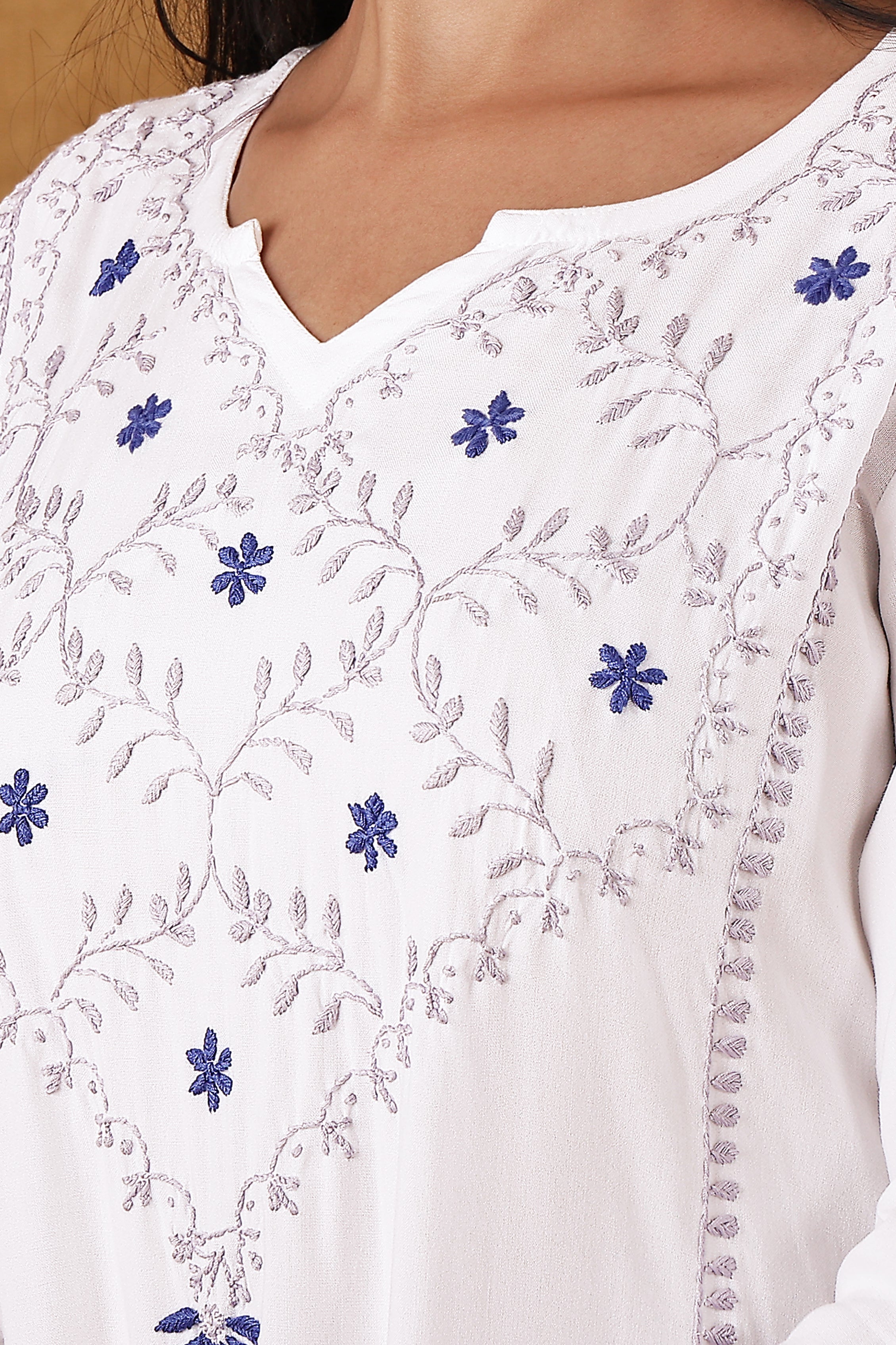 Rayon White with Blue & Lavender Kurta
