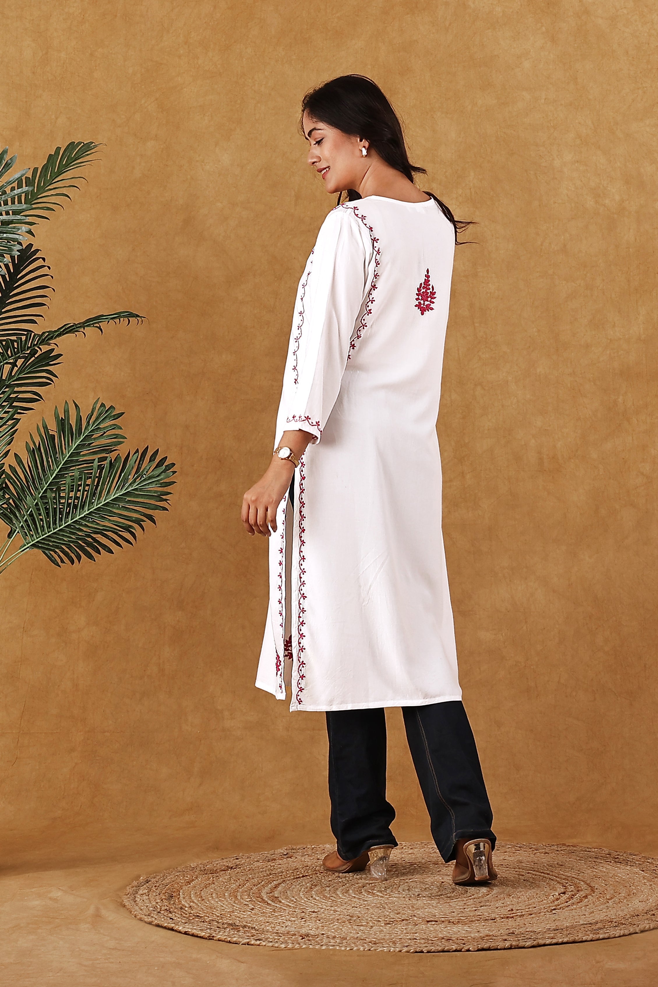 Rayon White & Pink Kurta