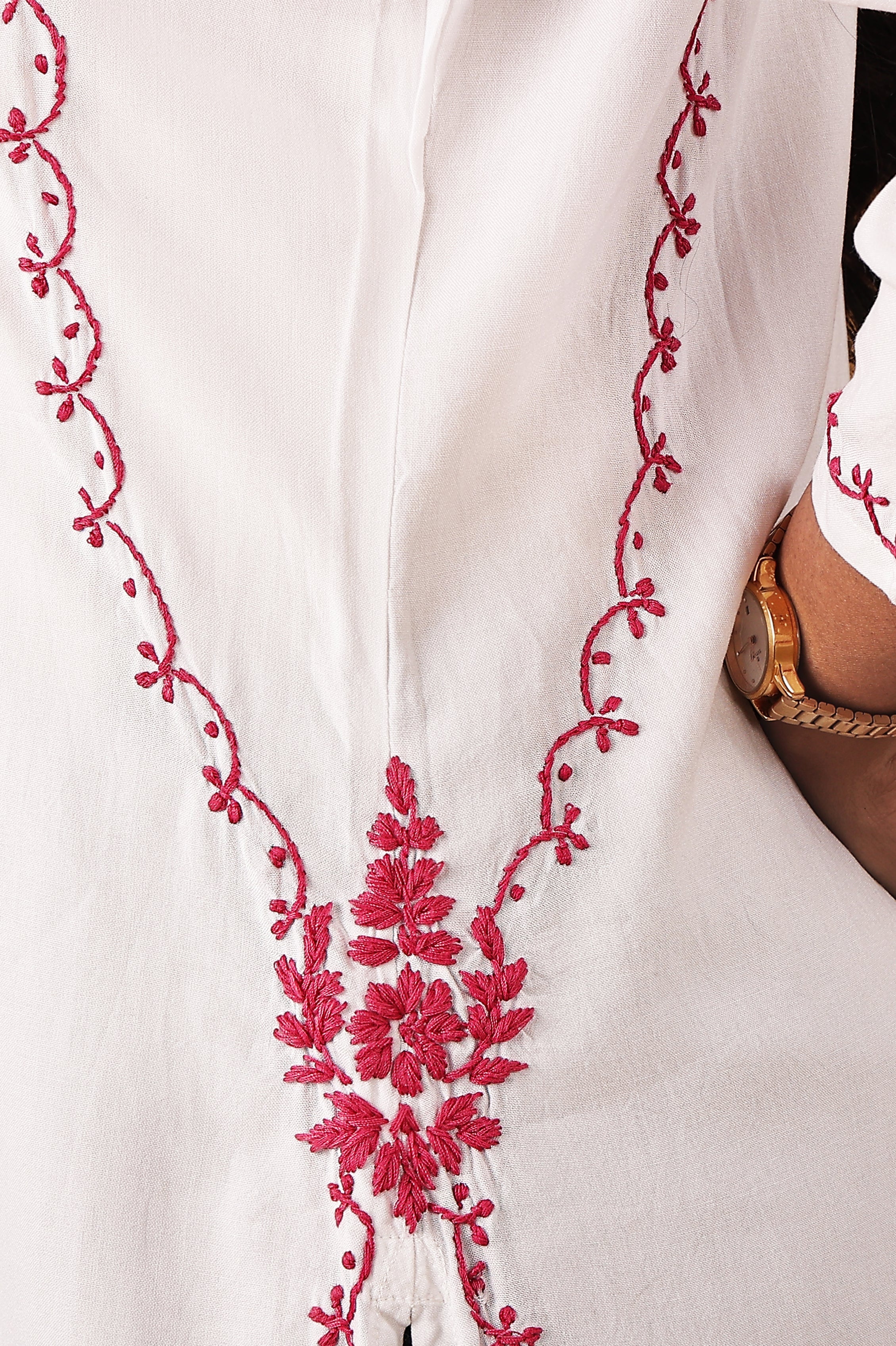 Rayon White & Pink Kurta
