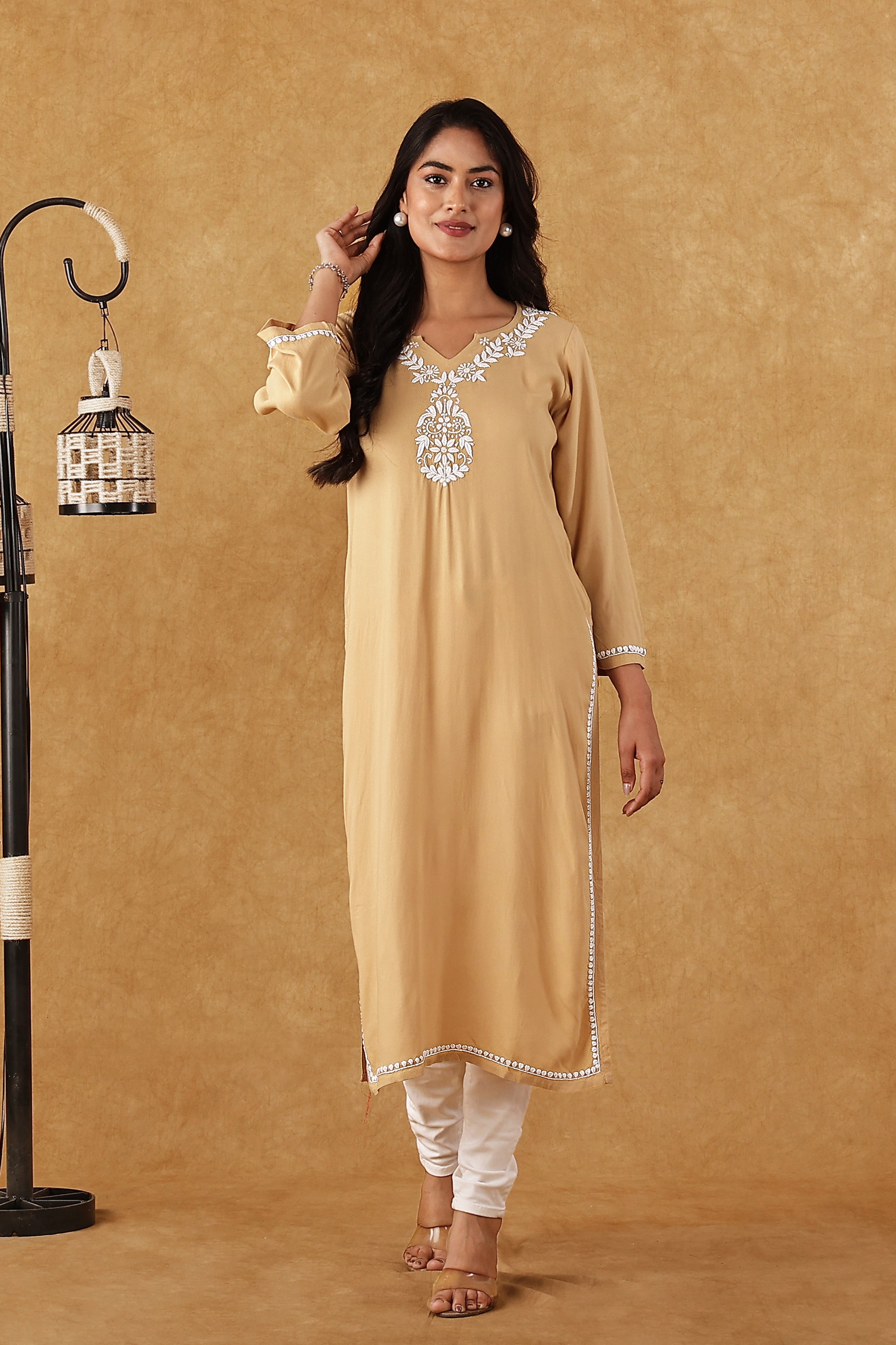 Rayon Biege &  White Kurta