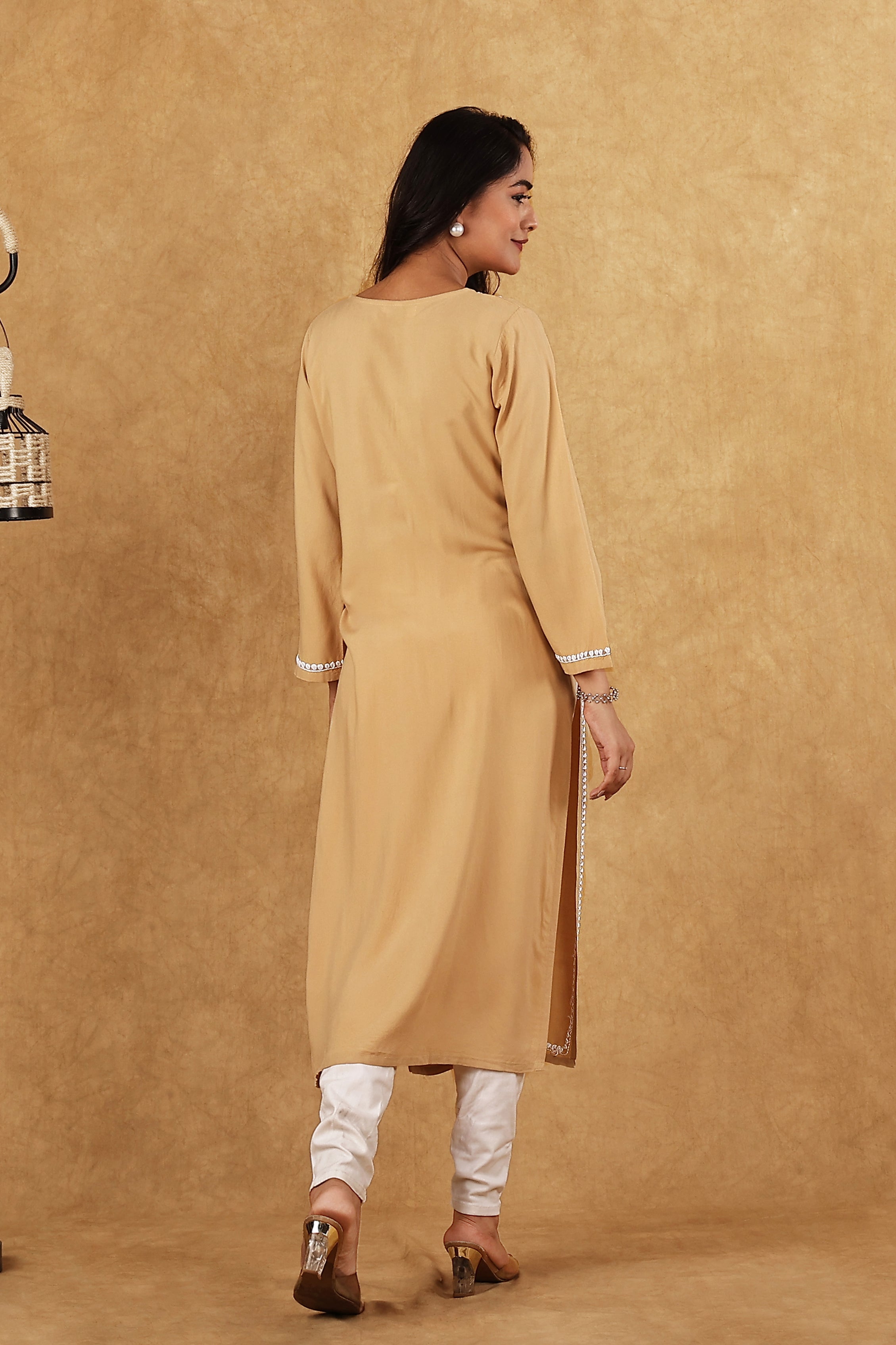 Rayon Biege &  White Kurta