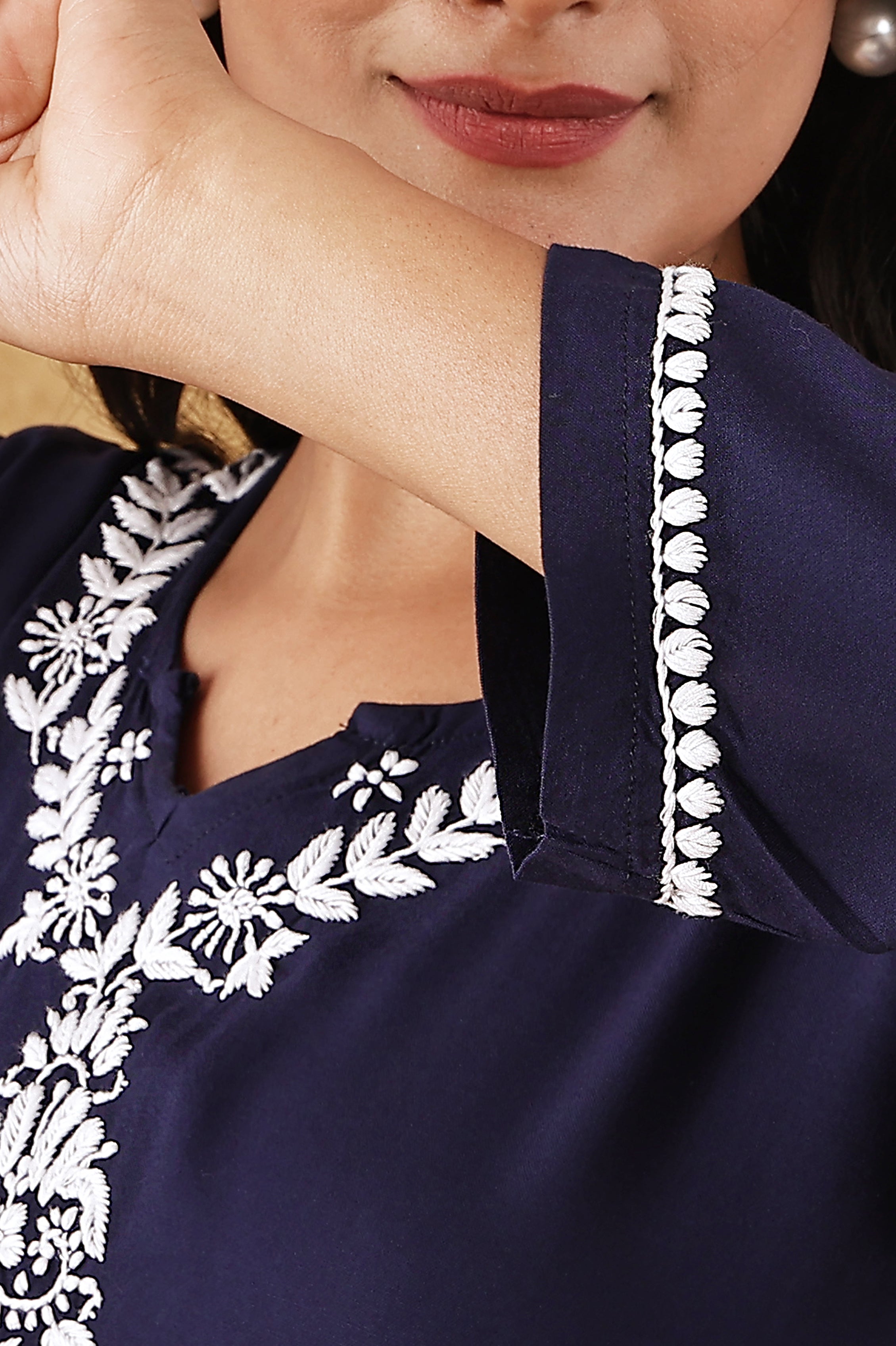 Rayon Navy Blue &  White Kurta