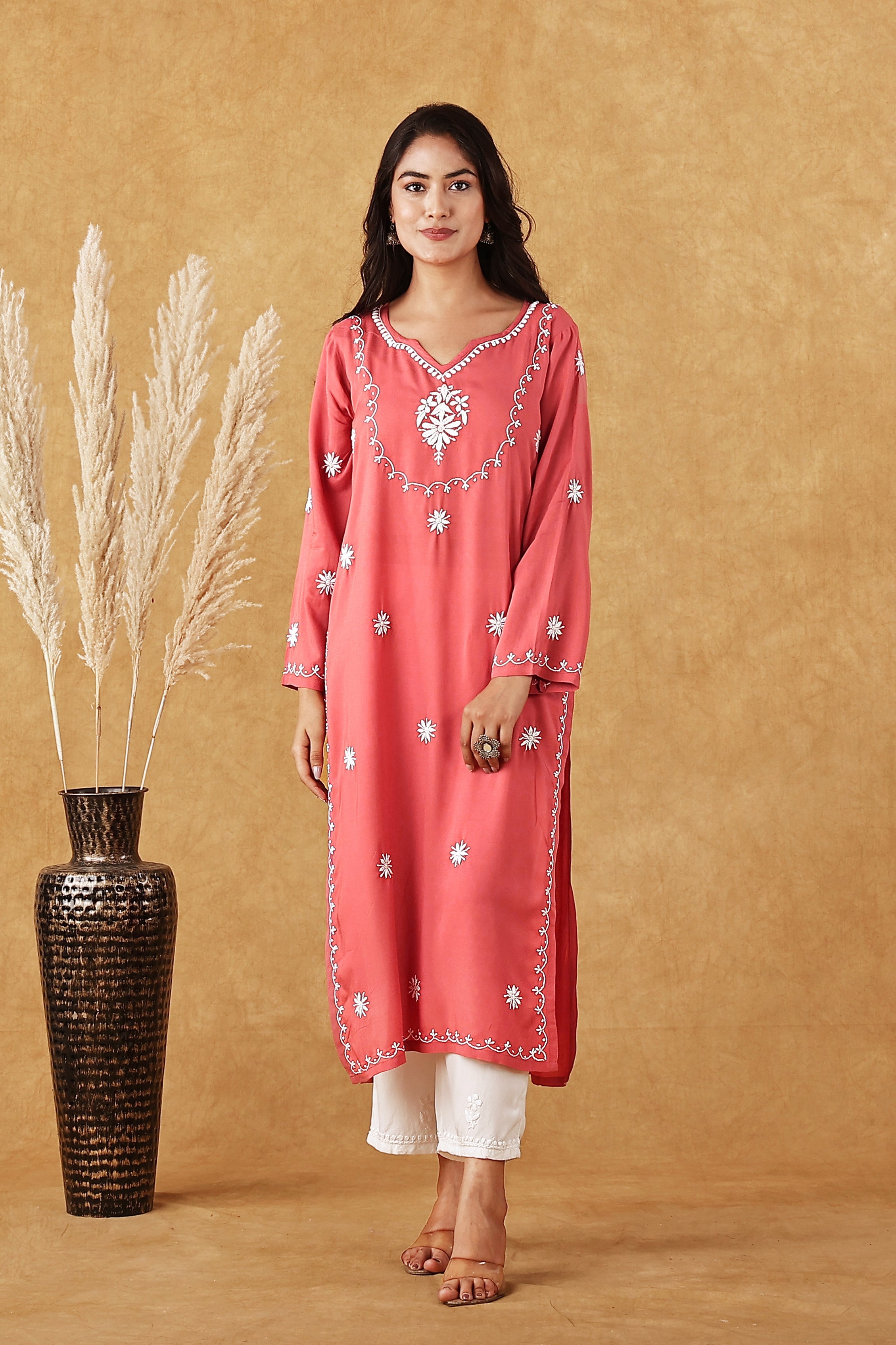 Coral Pink Chikankari Kurta