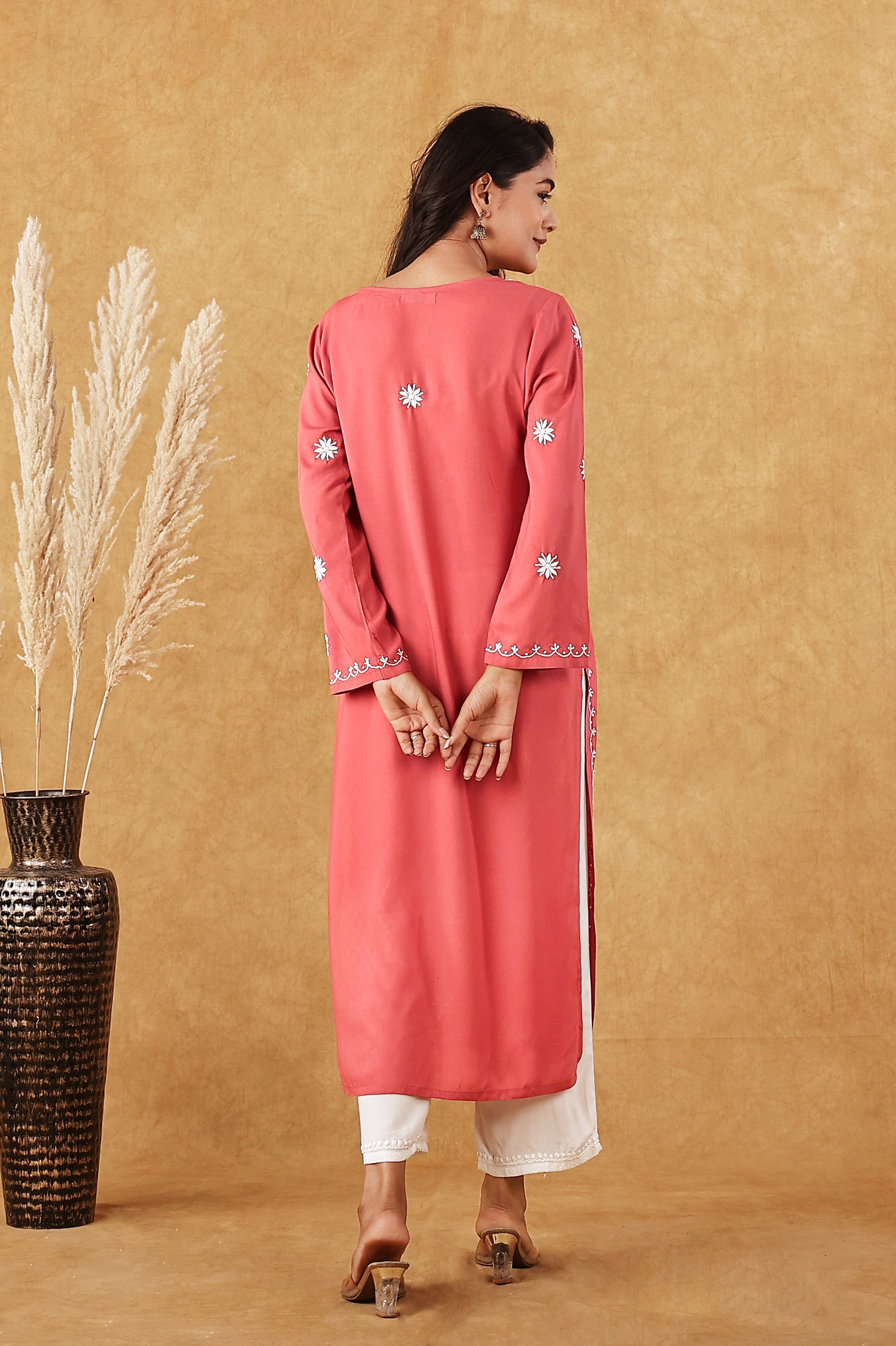 Coral Pink Chikankari Kurta