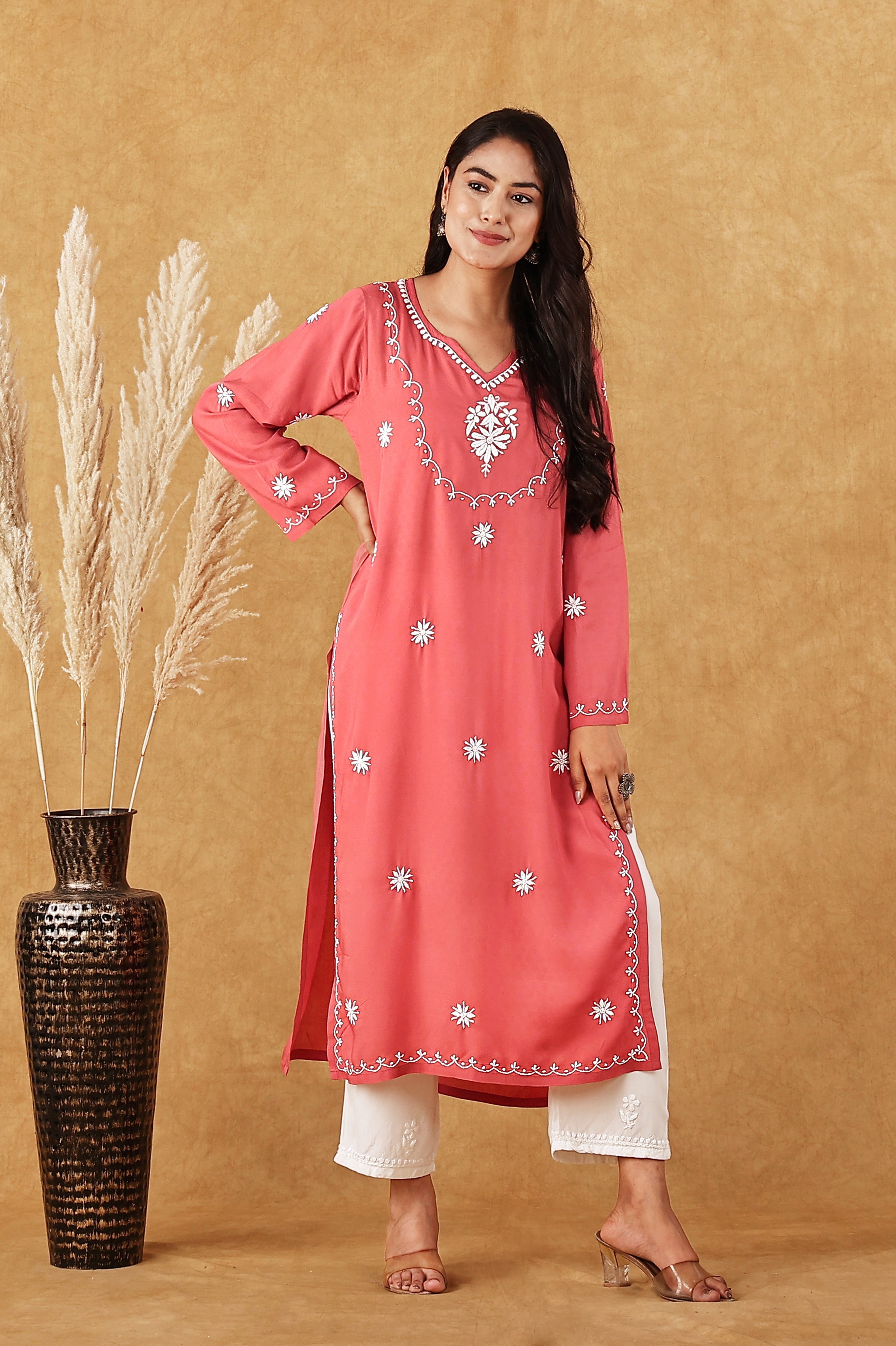 Coral Pink Chikankari Kurta