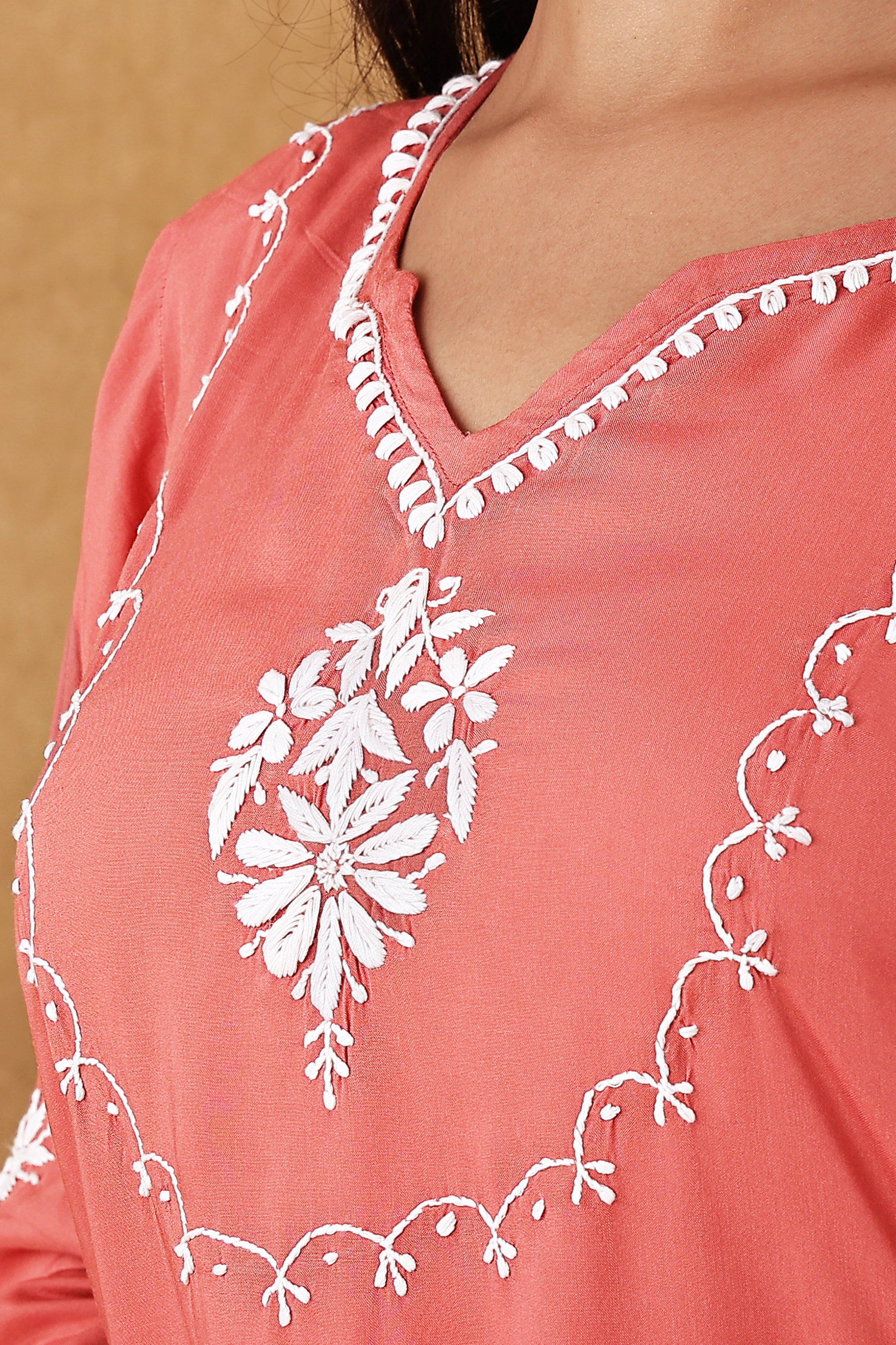 Coral Pink Chikankari Kurta