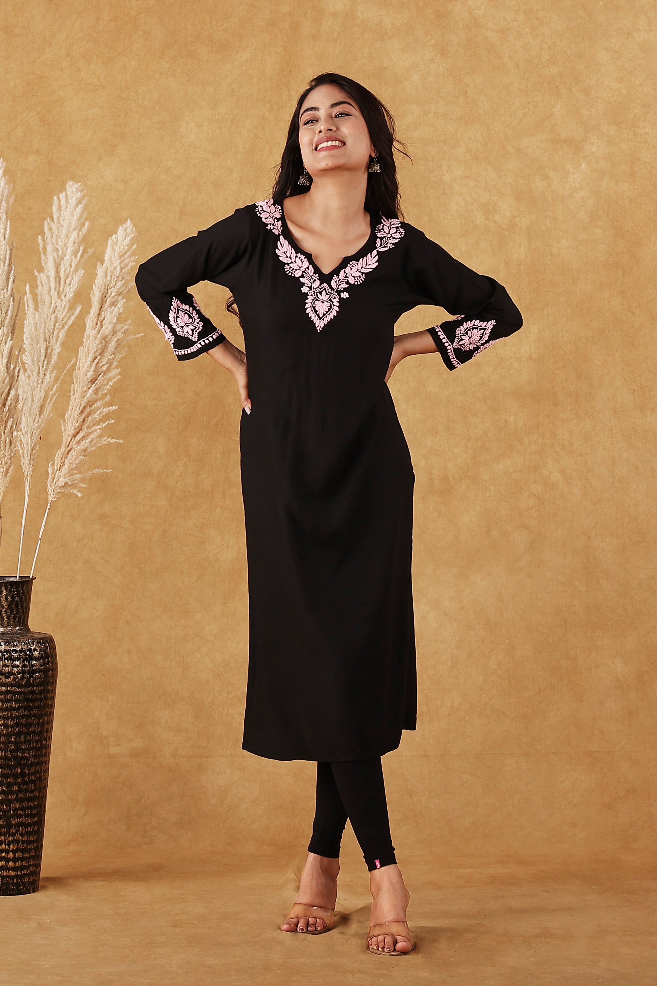 Rayon Black & Pink Kurta