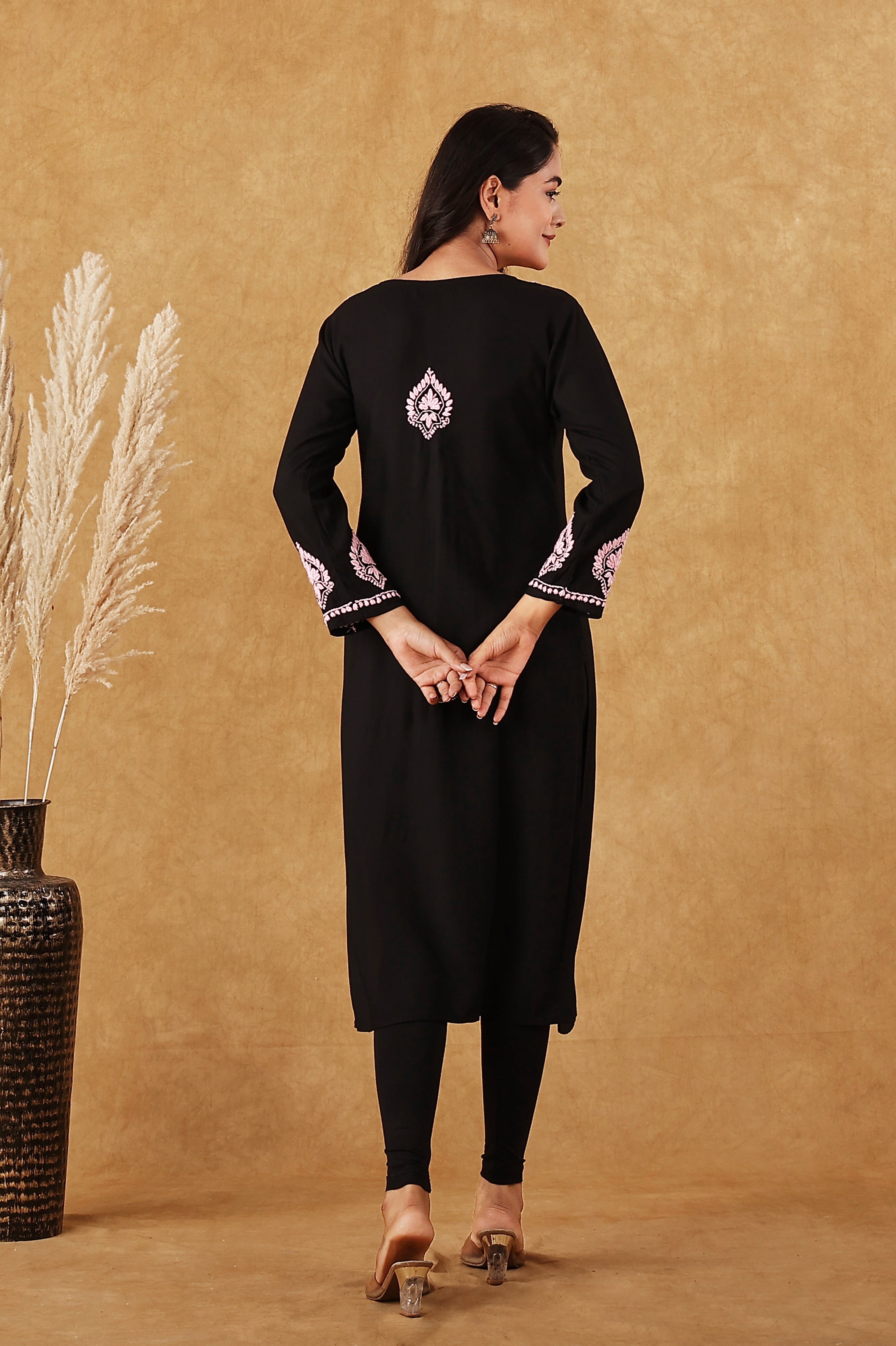 Rayon Black & Pink Kurta