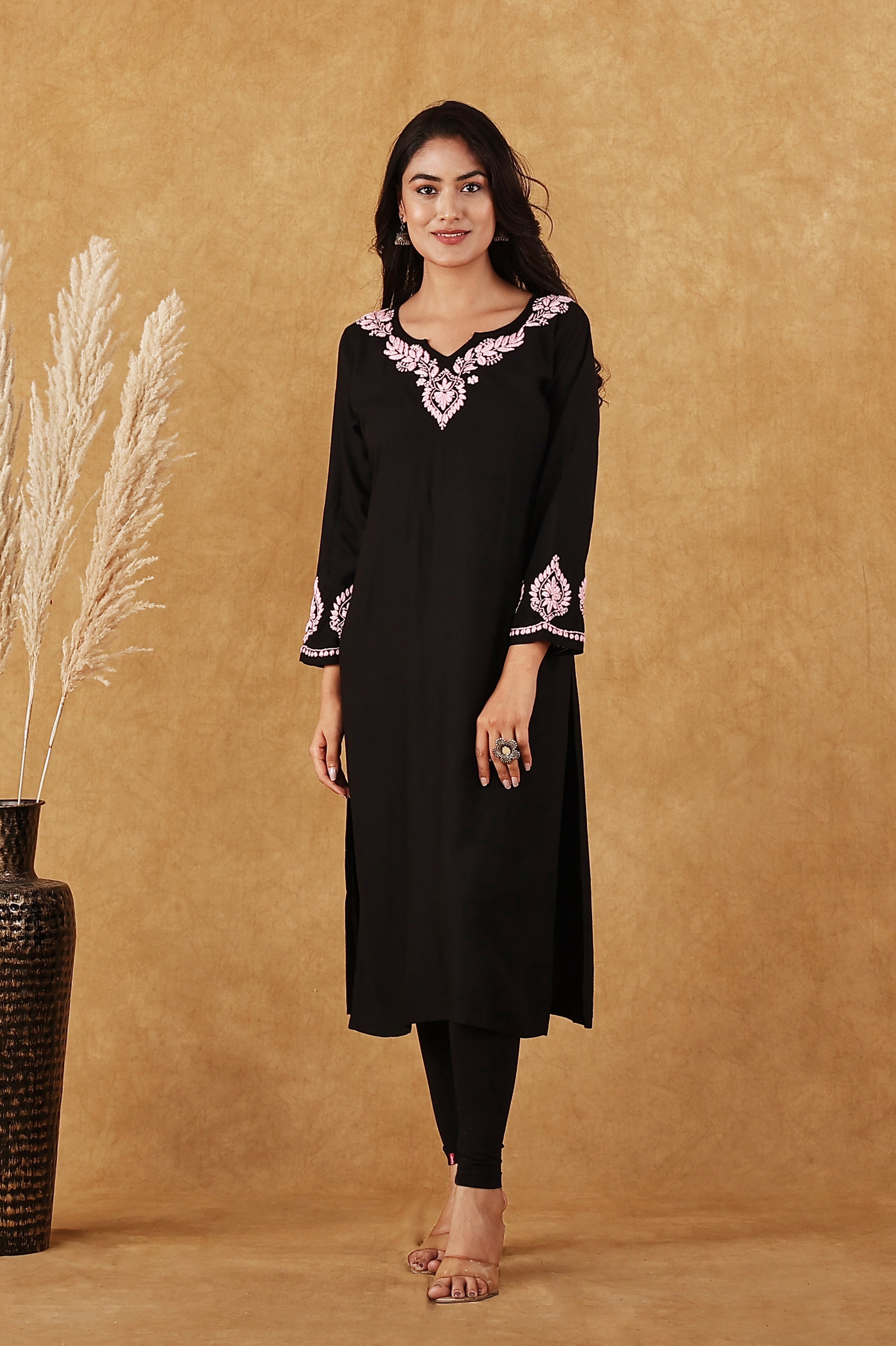 Rayon Black & Pink Kurta