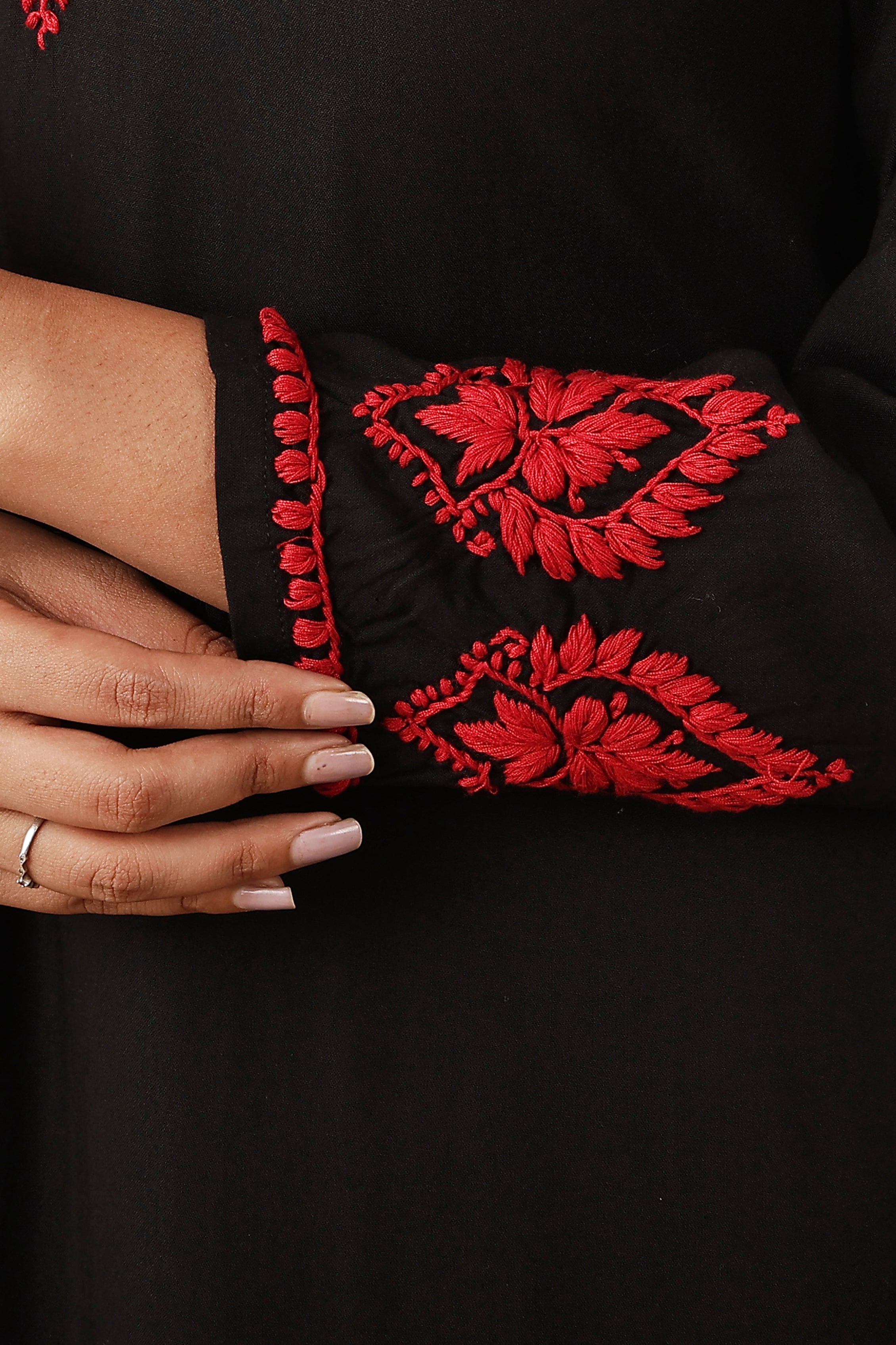 Rayon Black & Red Kurta