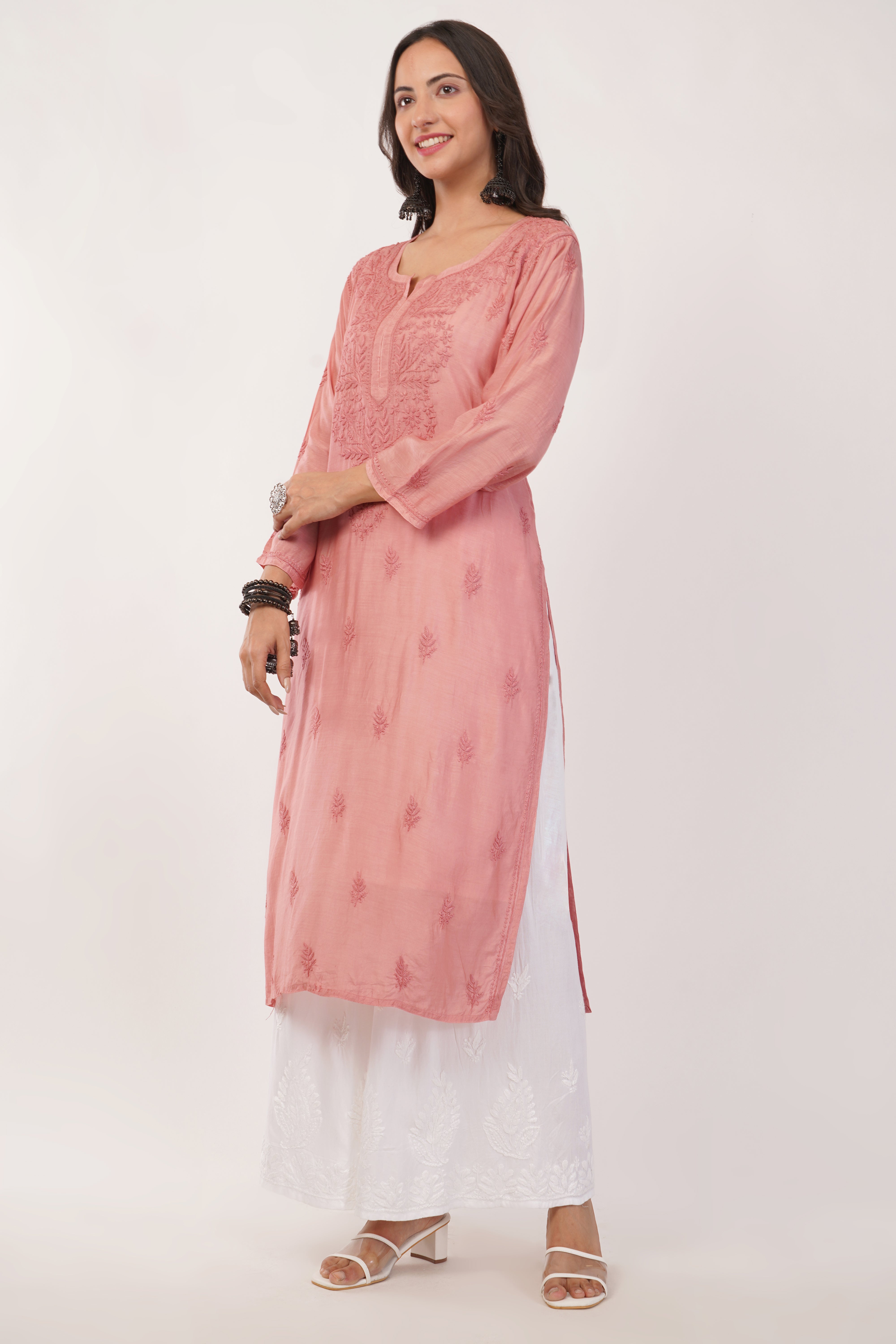 Rose Glow Mul Chanderi Kurta