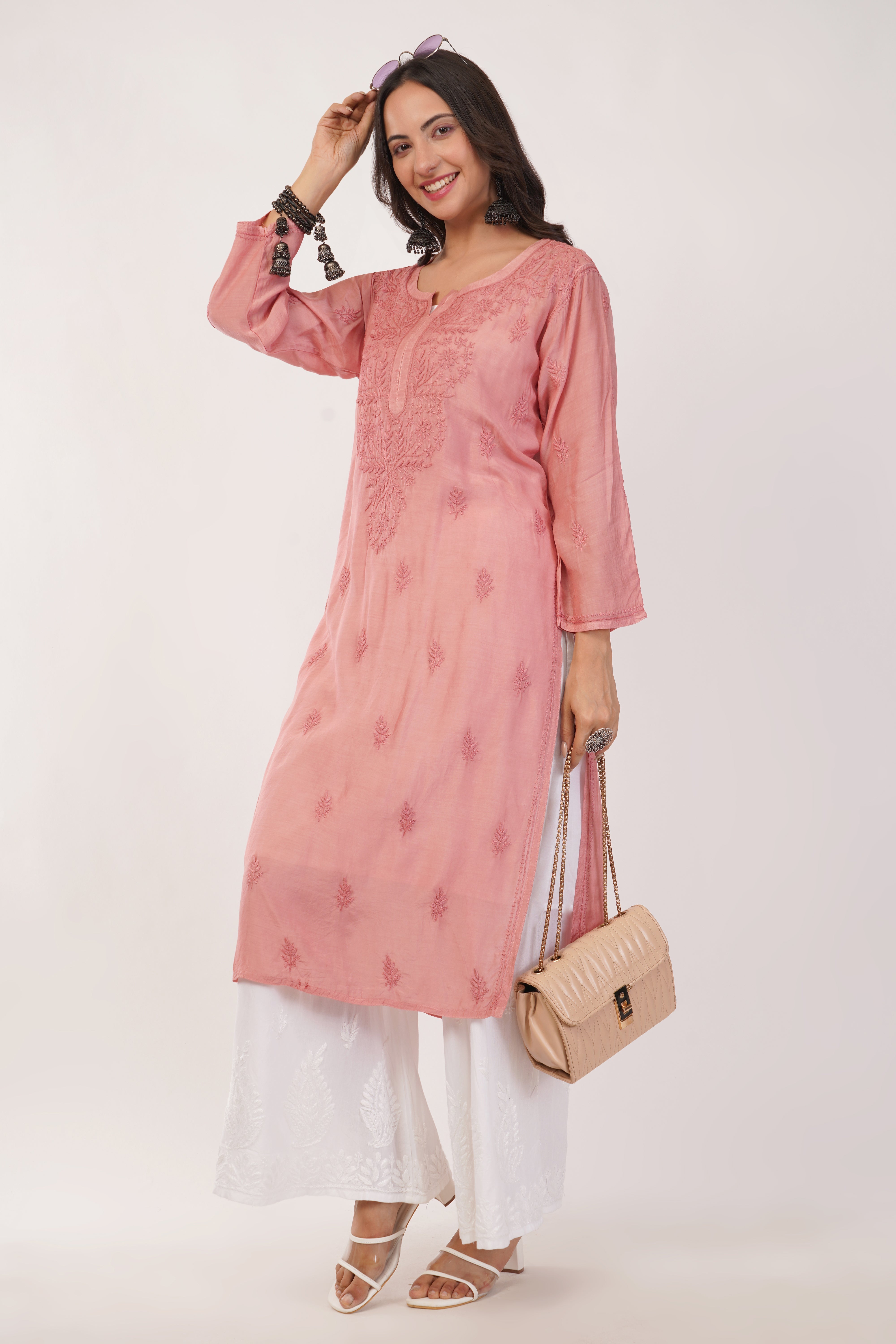 Rose Glow Mul Chanderi Kurta