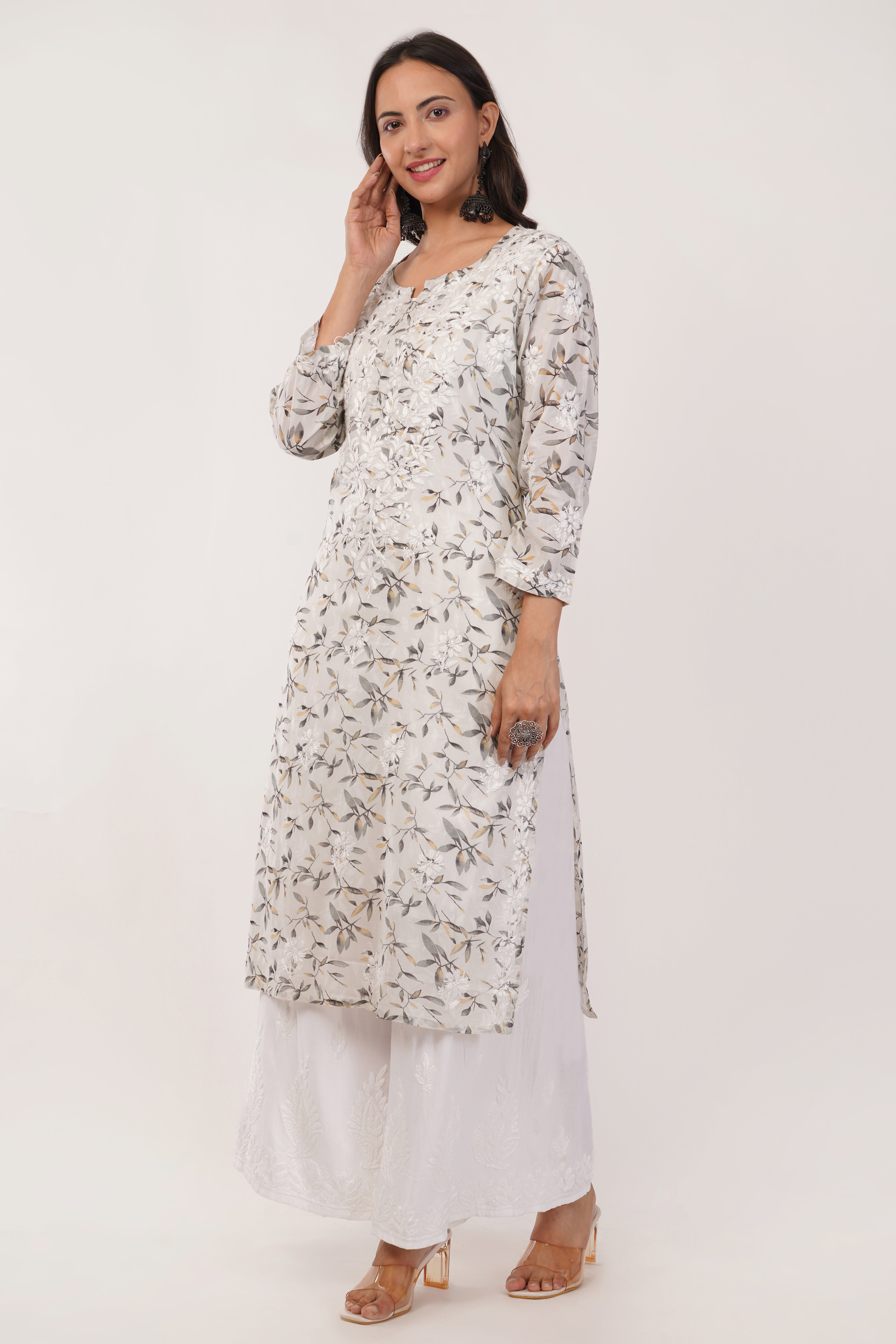 Grey Whisper Mulmul Kurta
