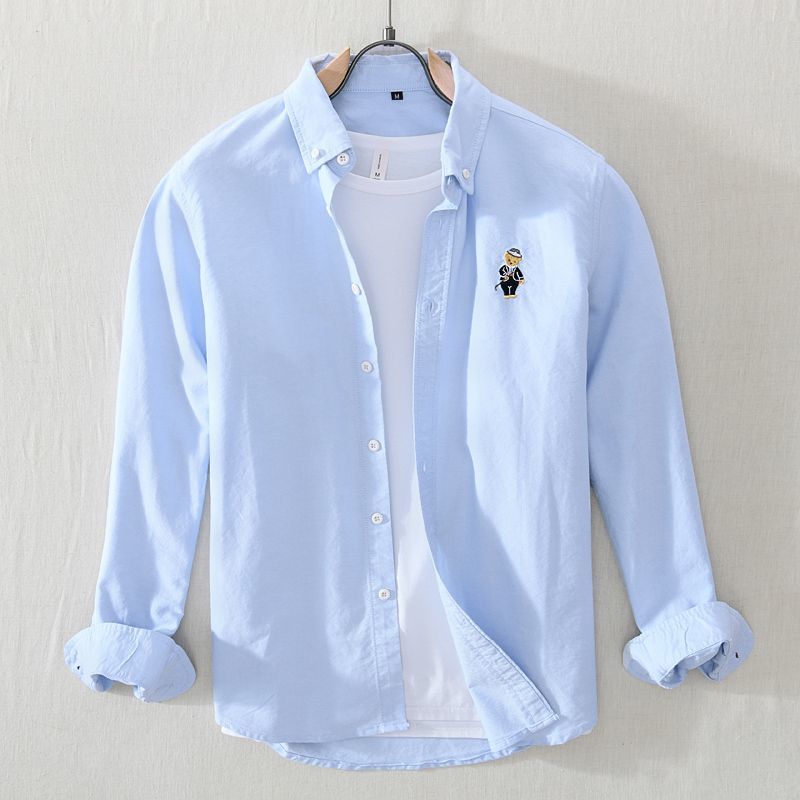 Casual Oxford Button-Up Shirt with Embroidered Logo