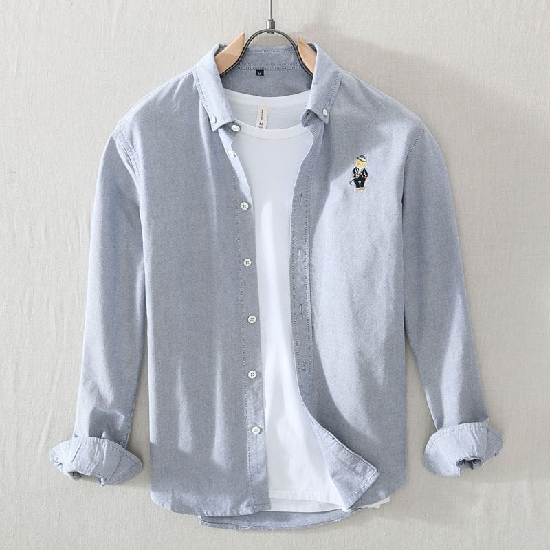 Casual Oxford Button-Up Shirt with Embroidered Logo