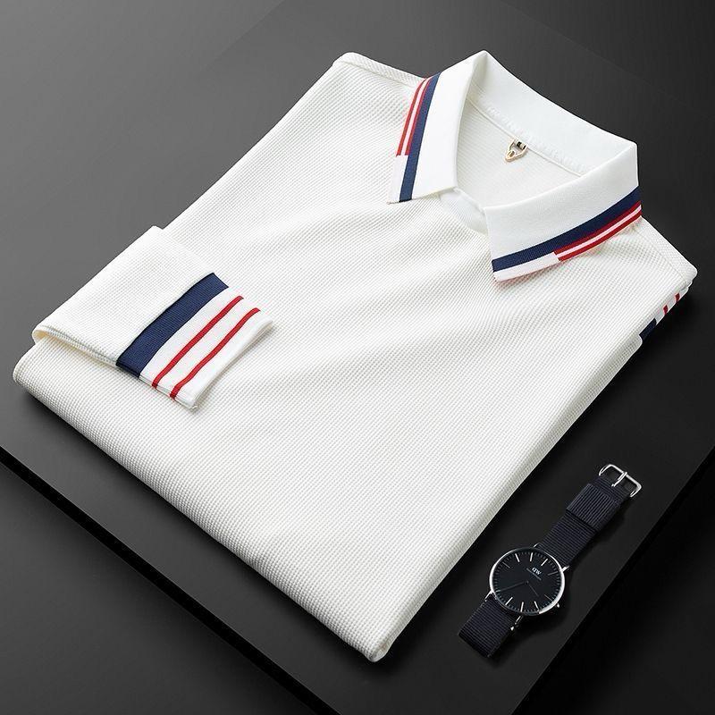 Men’s Piqué Knit Polo T-Shirt with Navy & Red Stripe Accents
