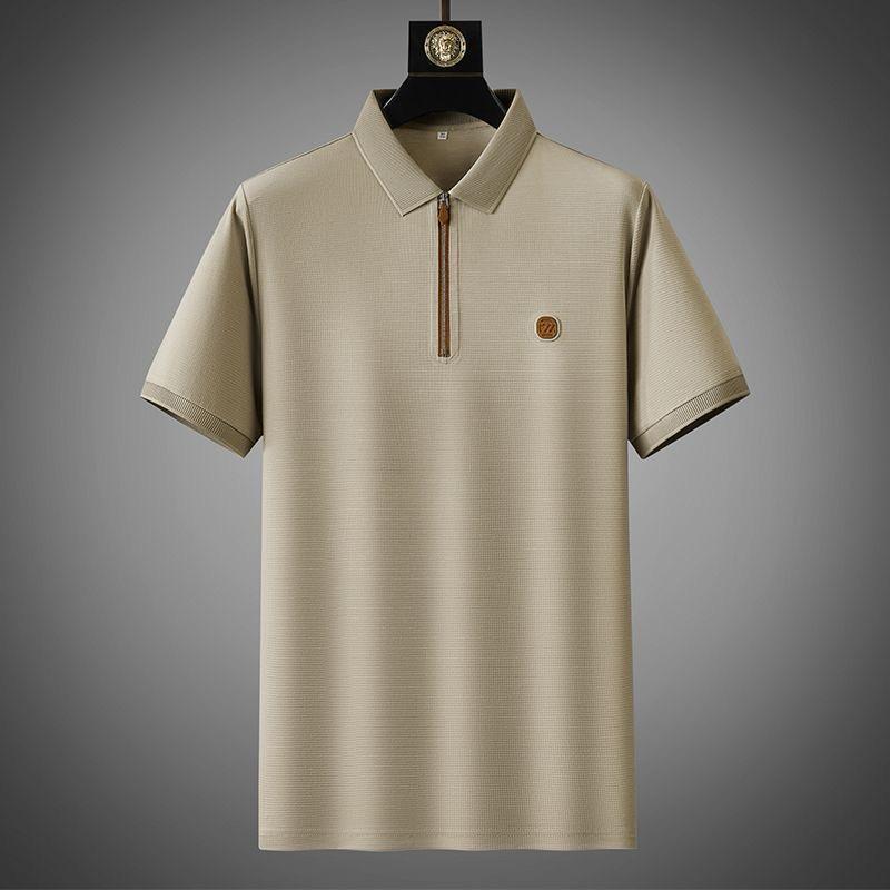 Men’s Premium Waffle-Knit Half-Zip Polo with Contrast Leather Accents