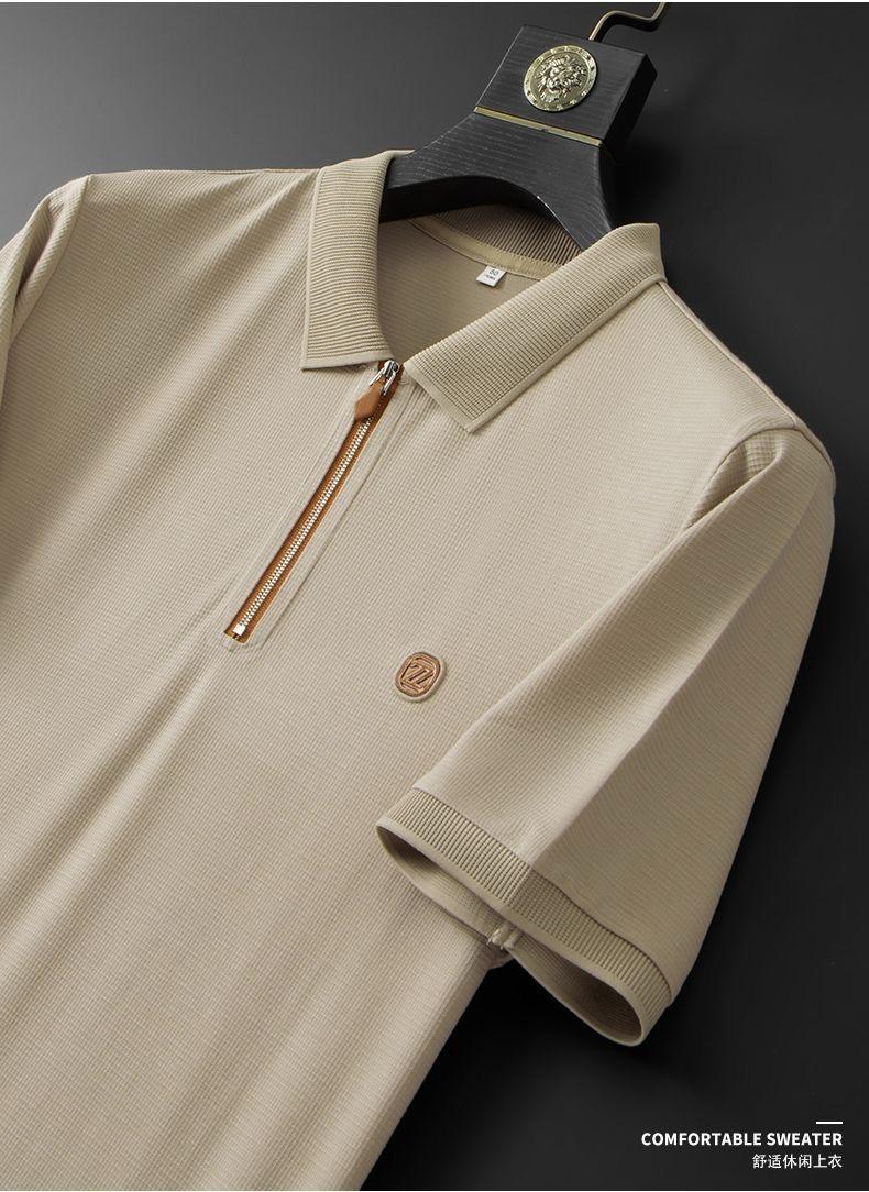 Men’s Premium Waffle-Knit Half-Zip Polo with Contrast Leather Accents