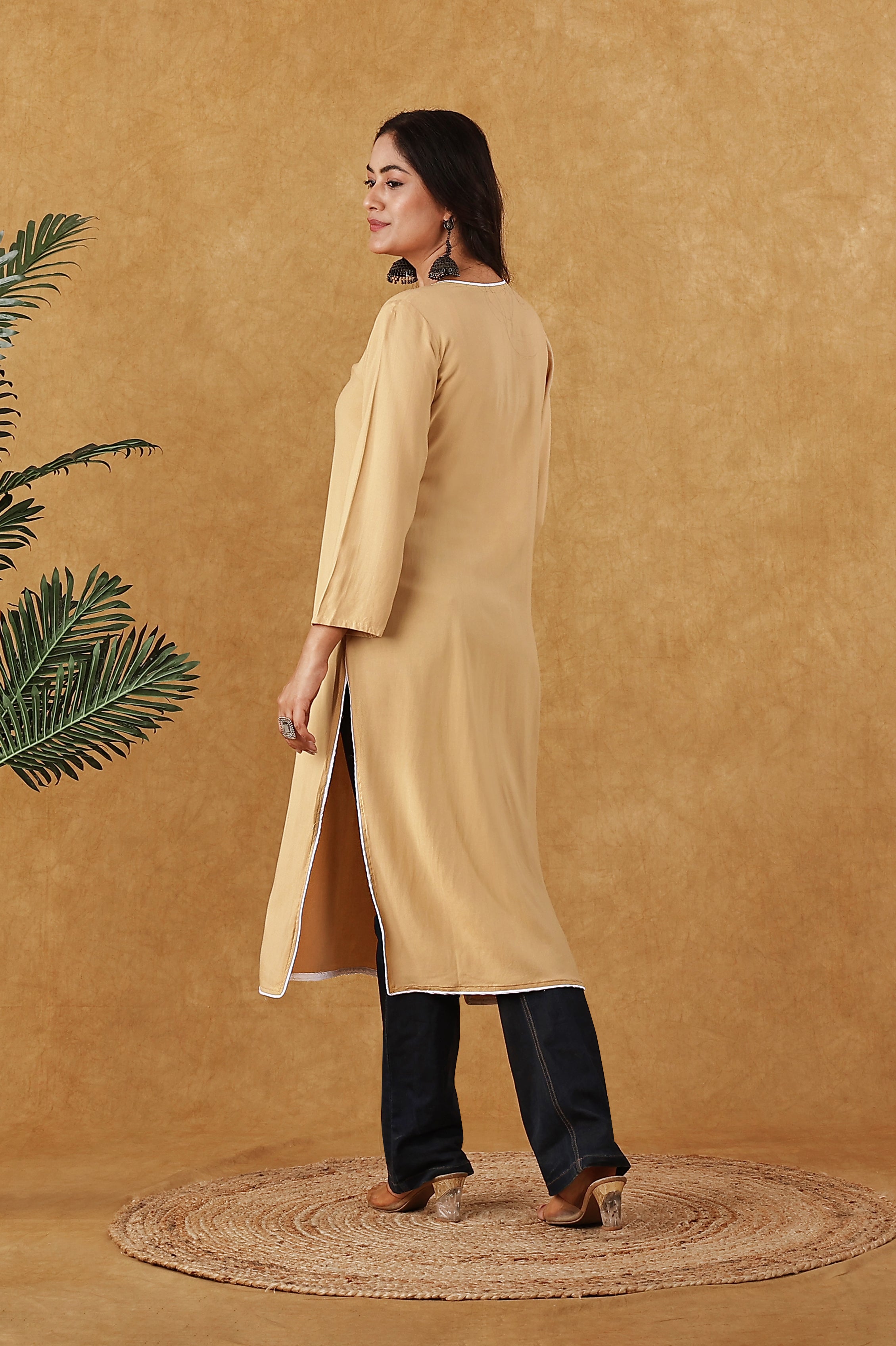 Rayon Beige & Blue Kurta