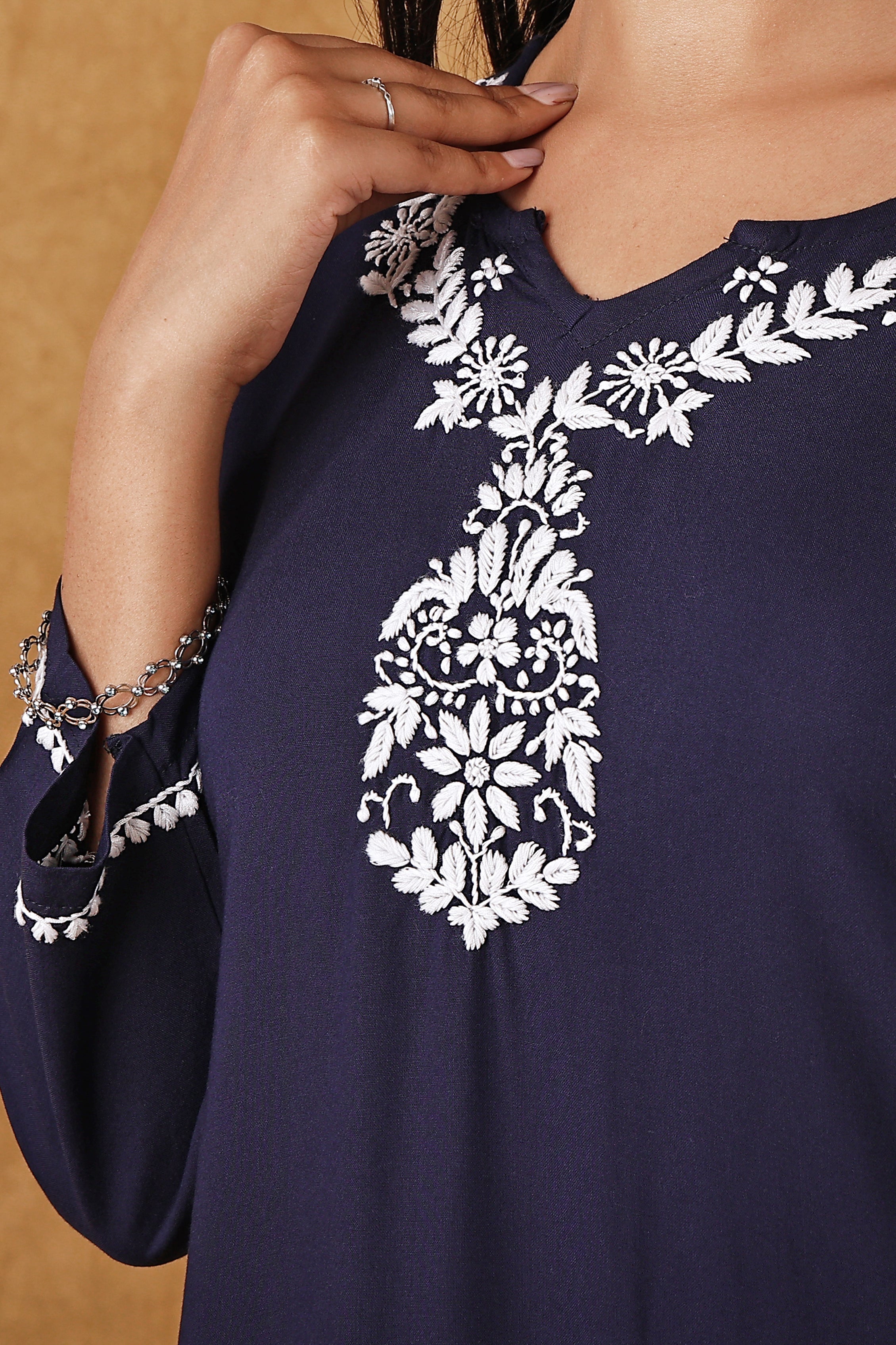 Rayon Navy Blue &  White Kurta