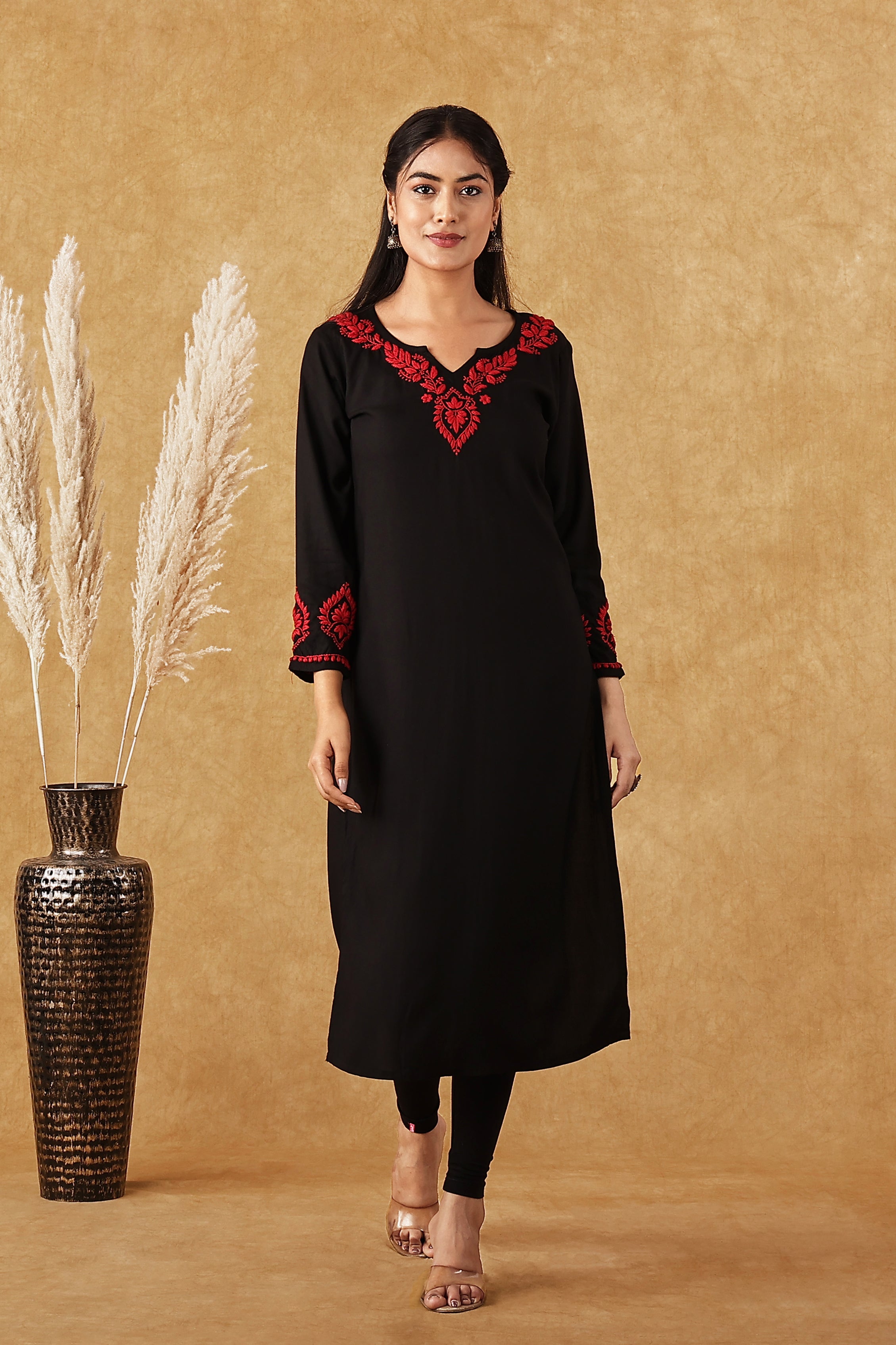 Rayon Black & Red Kurta
