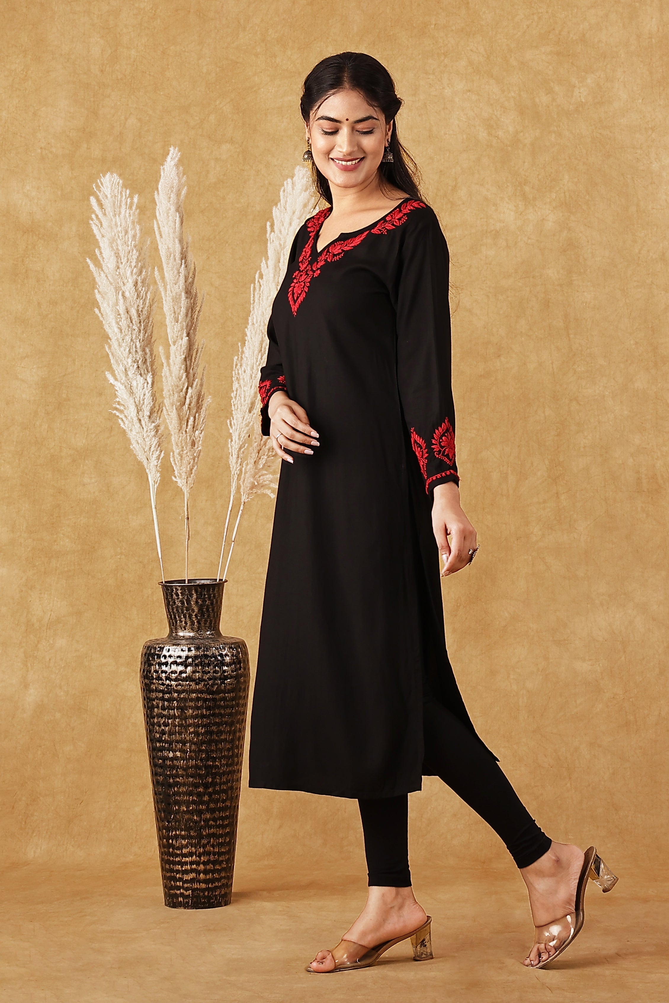 Rayon Black & Red Kurta