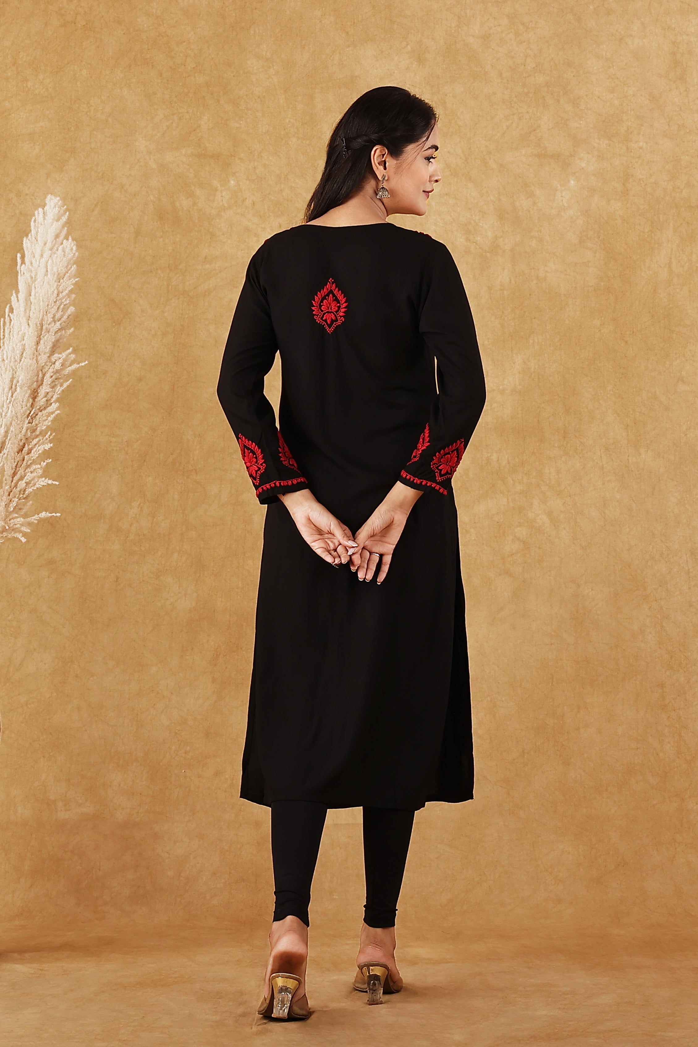 Rayon Black & Red Kurta