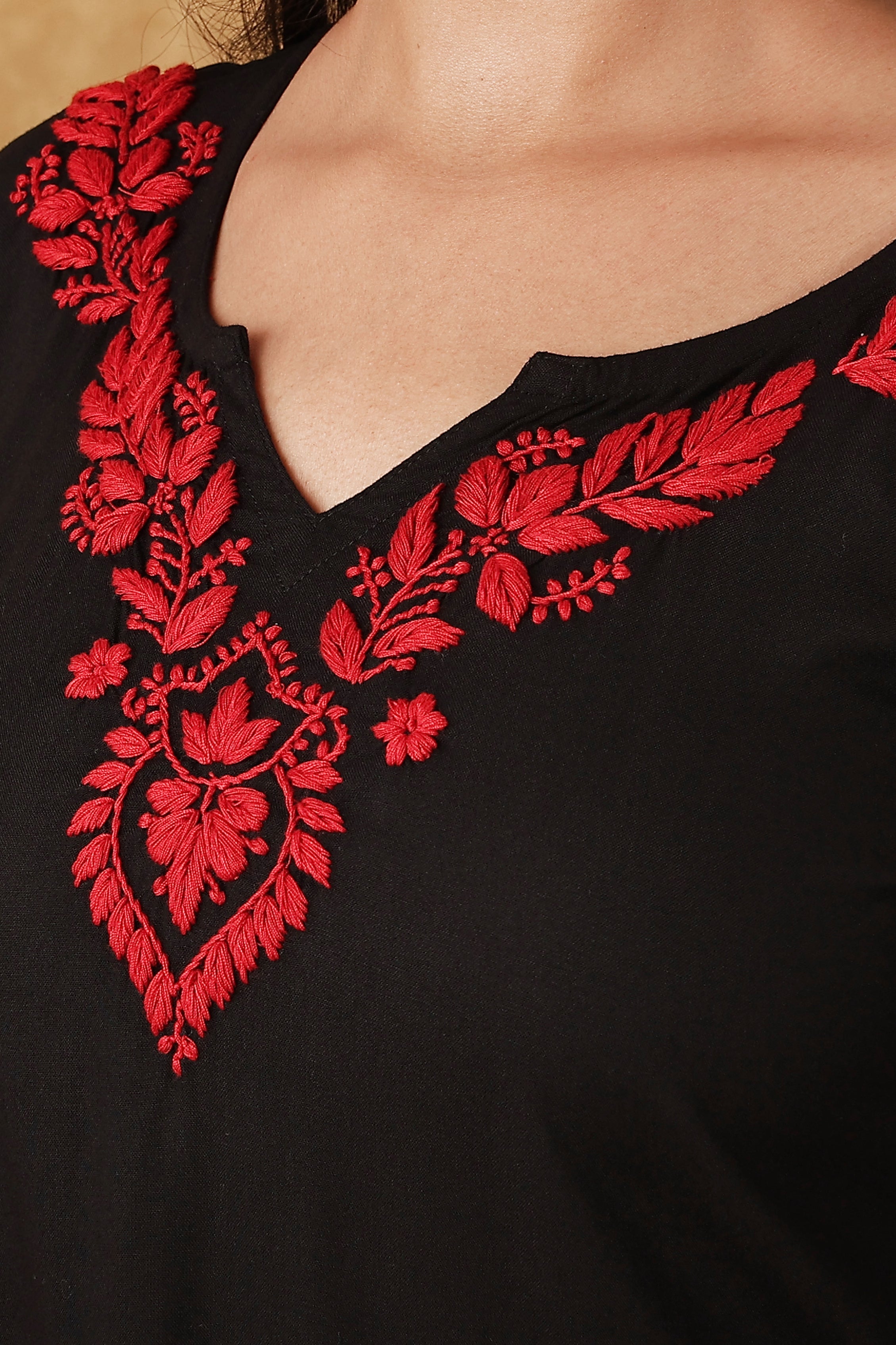 Rayon Black & Red Kurta
