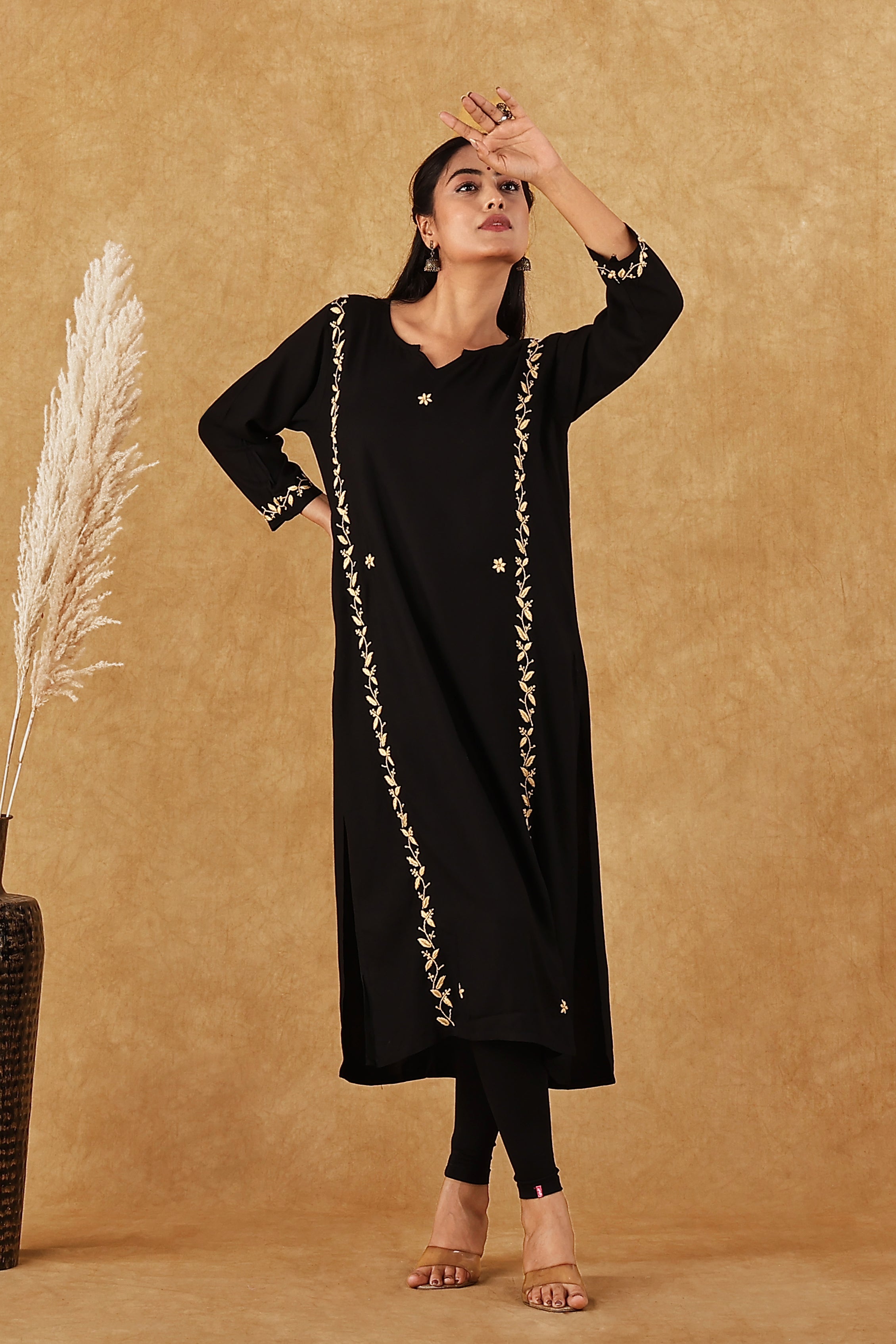 Rayon Black & Gold Kurta