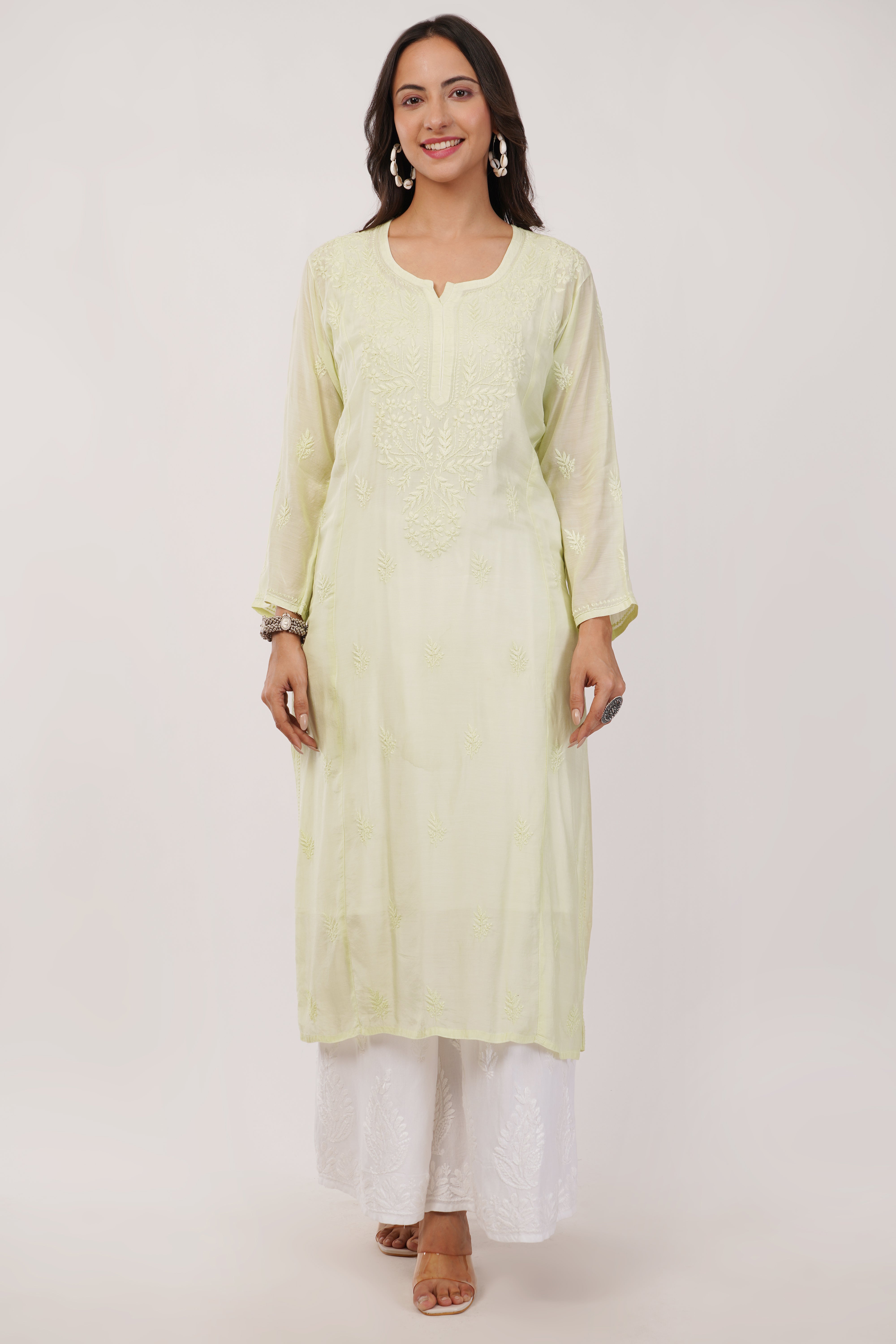 Pista Glow Chanderi Kurta