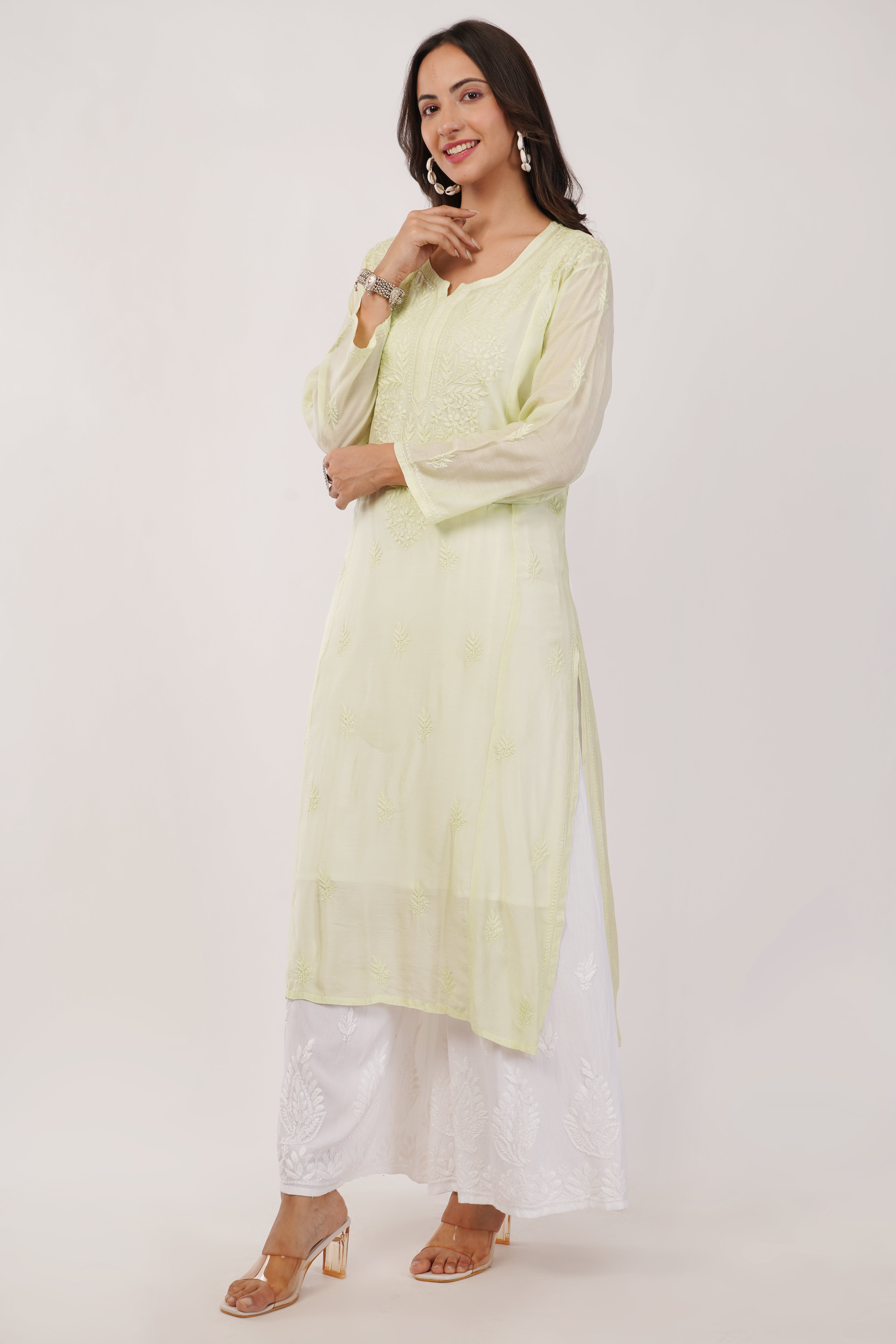 Pista Glow Chanderi Kurta