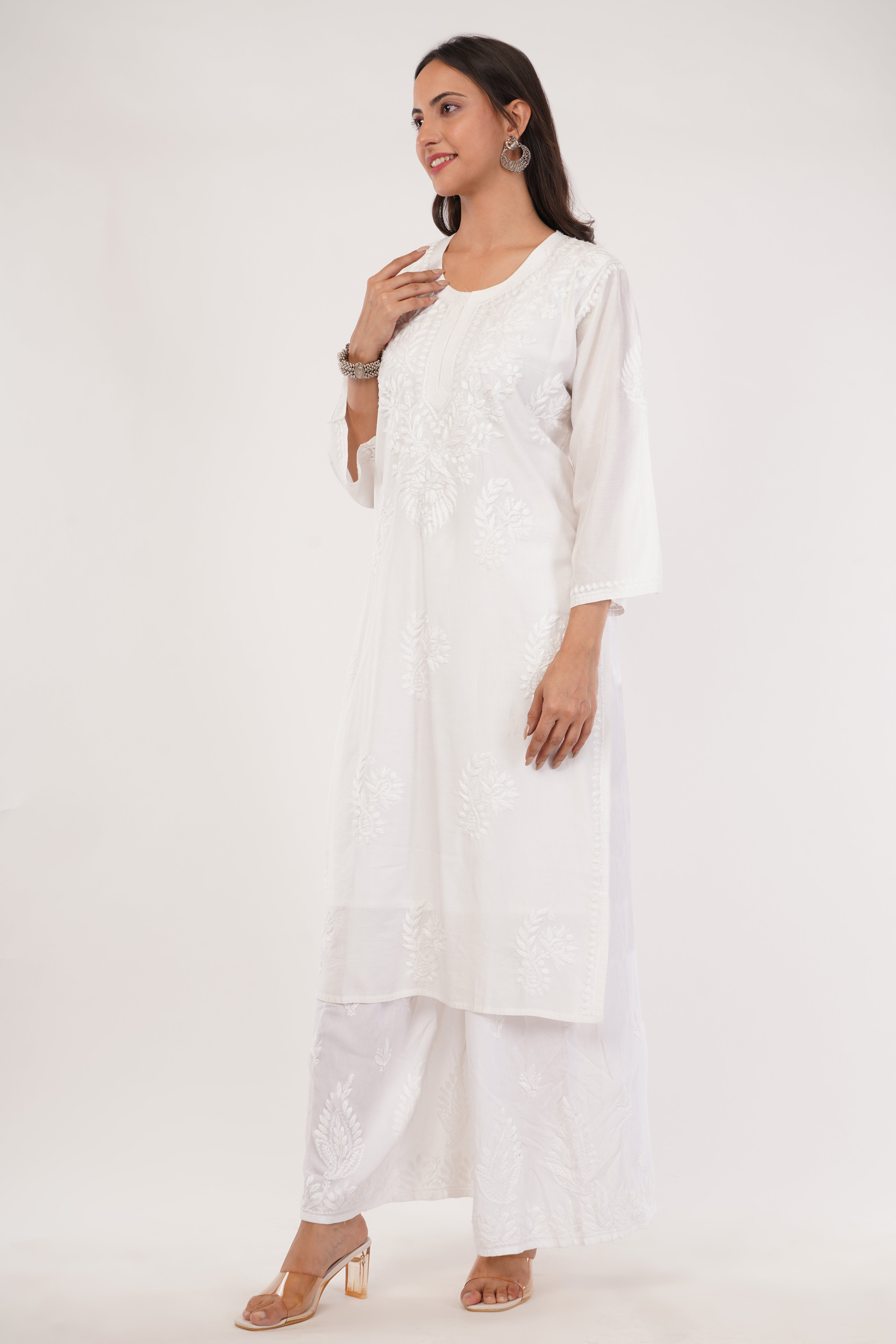 Pure White Mul Chanderi Kurta