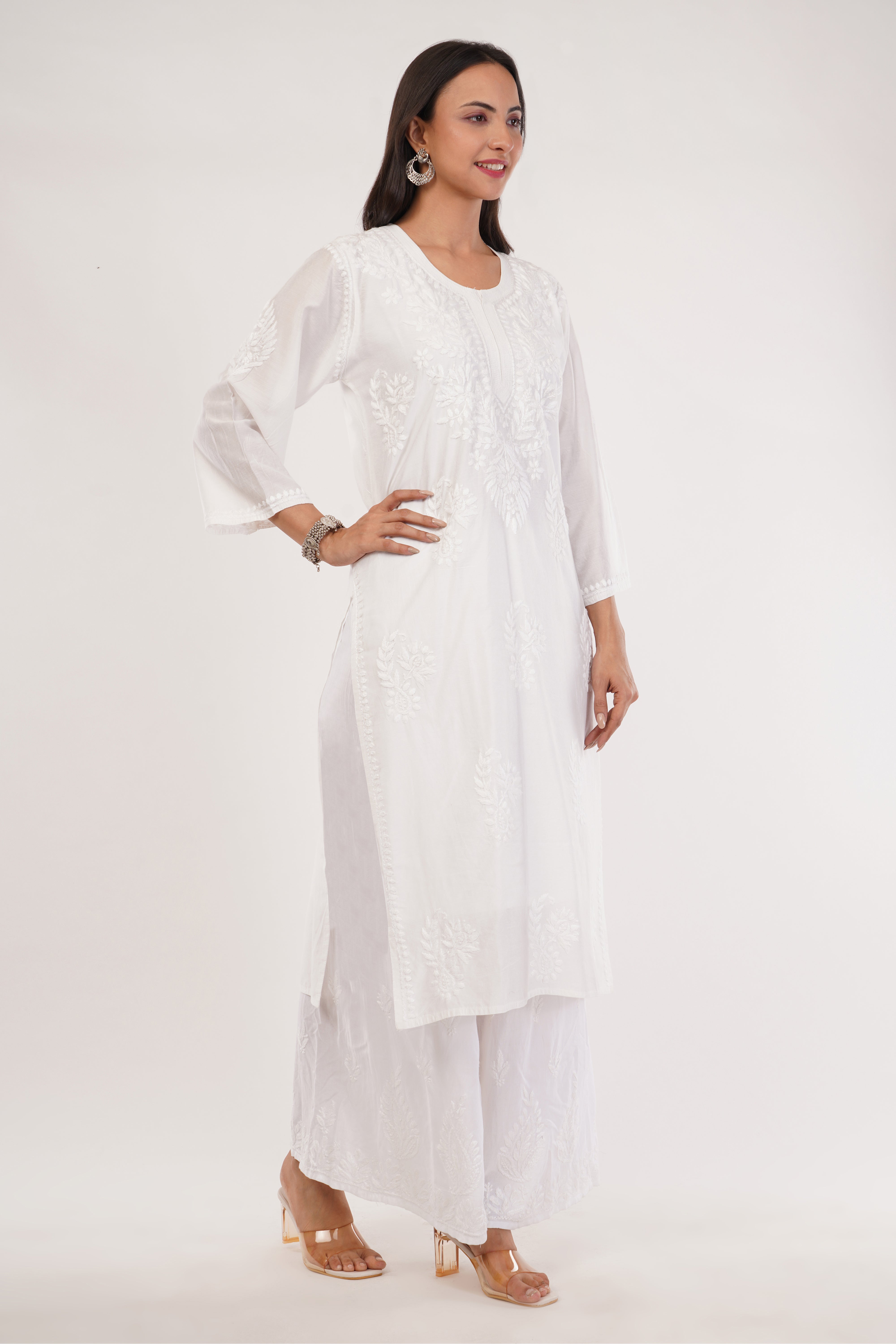 Pure White Mul Chanderi Kurta