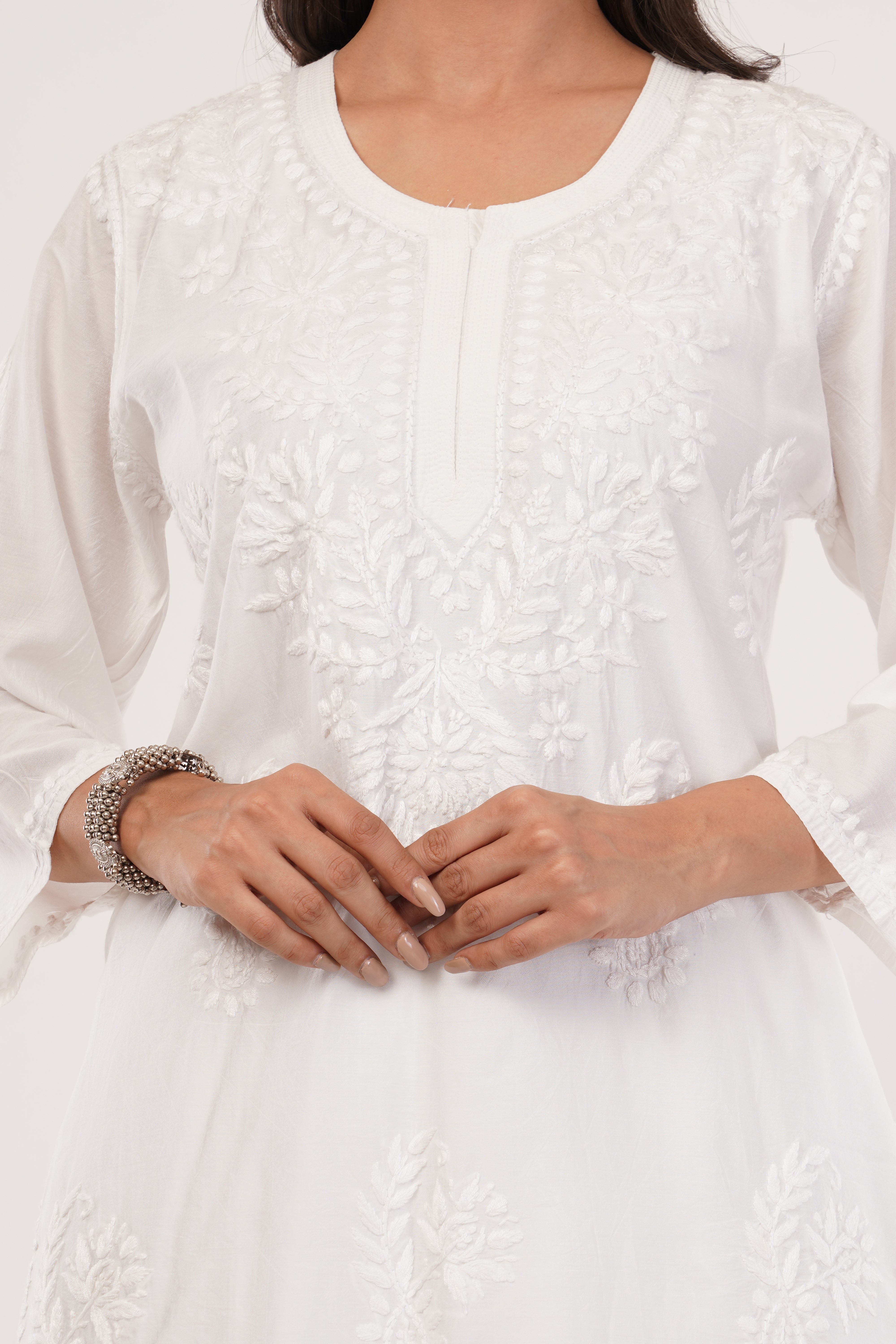 Pure White Mul Chanderi Kurta