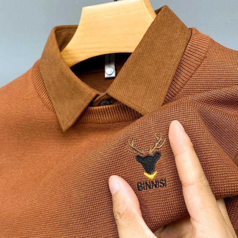 Men's Premium Polo Sweater with Embroidered Deer Logo