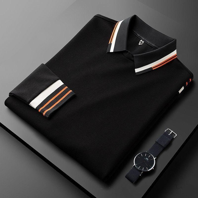 Men’s Piqué Knit Polo T-Shirt with Navy & Red Stripe Accents