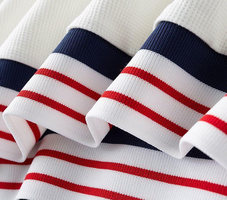 Men’s Piqué Knit Polo T-Shirt with Navy & Red Stripe Accents