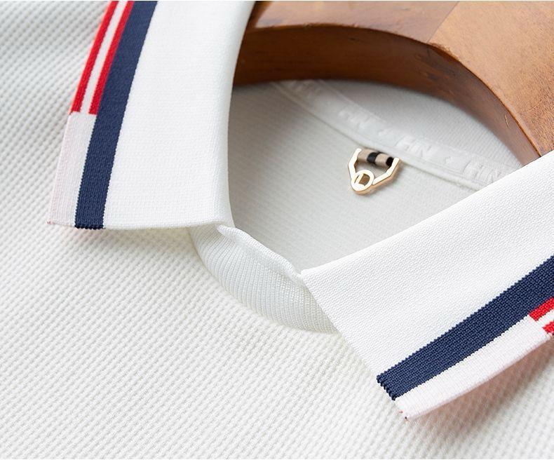 Men’s Piqué Knit Polo T-Shirt with Navy & Red Stripe Accents